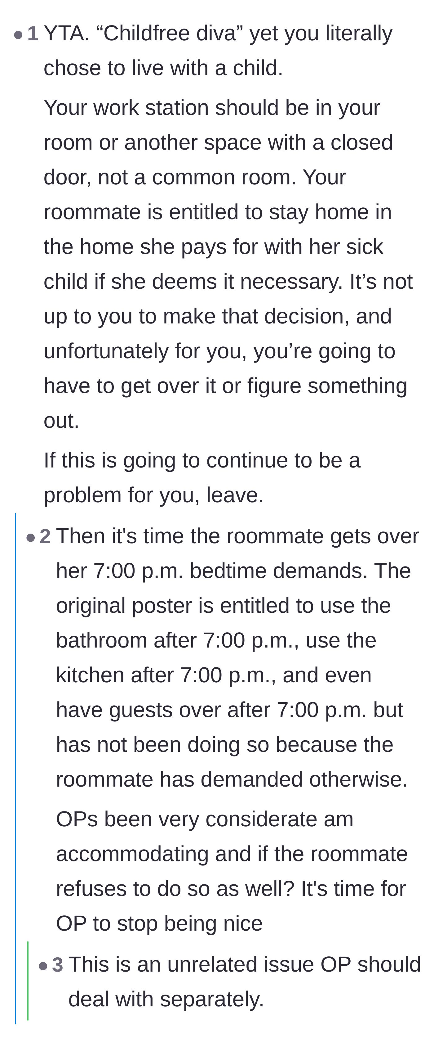 Comment thread 4 - A commenter calling the original poster a diva, countered by a reply pointing out the roommate's hypocritical 7 PM house curfew.