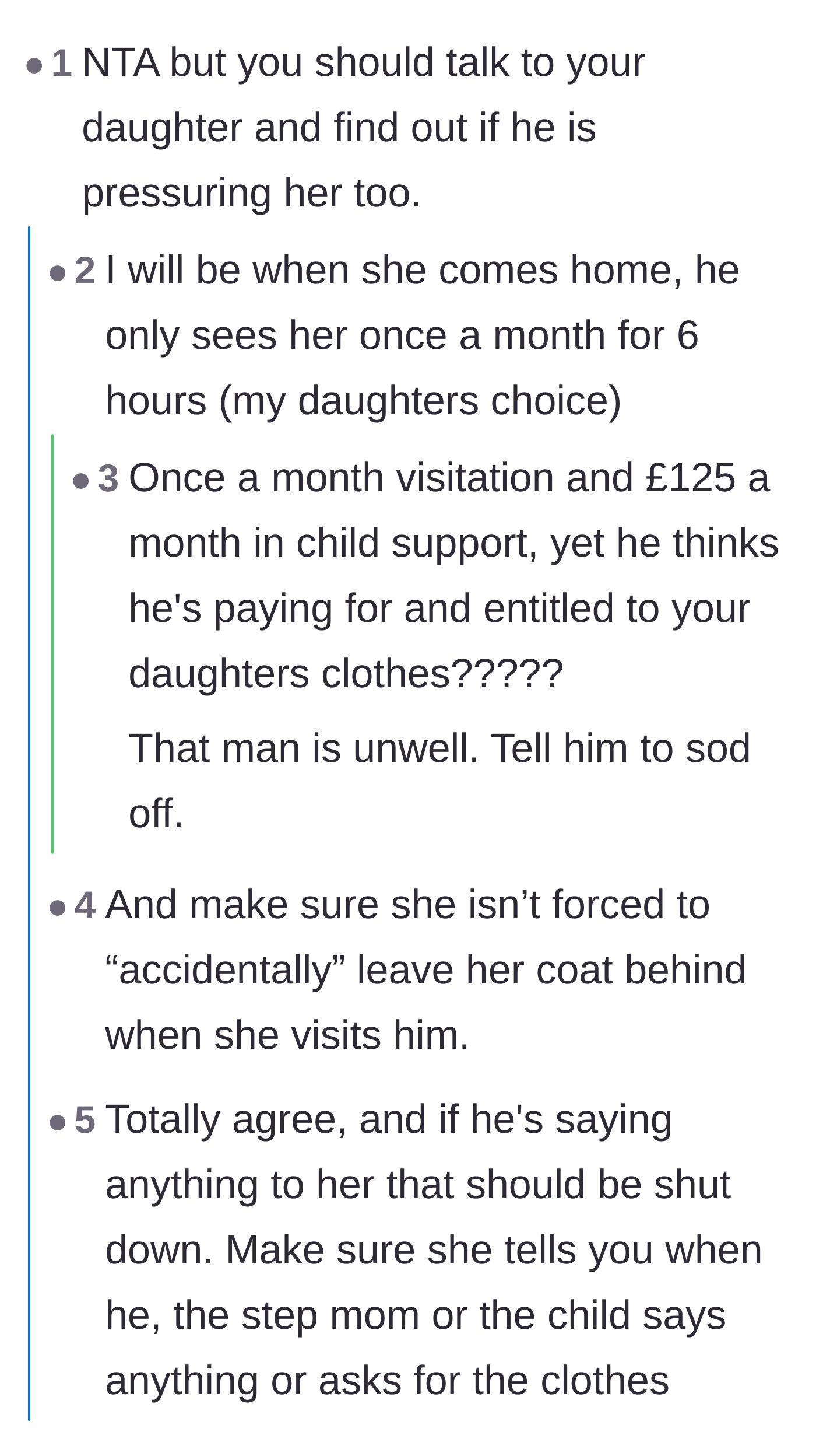 Comment thread 1 - Readers doing the math on the ex's minimal financial and time contributions versus his massive entitlement.