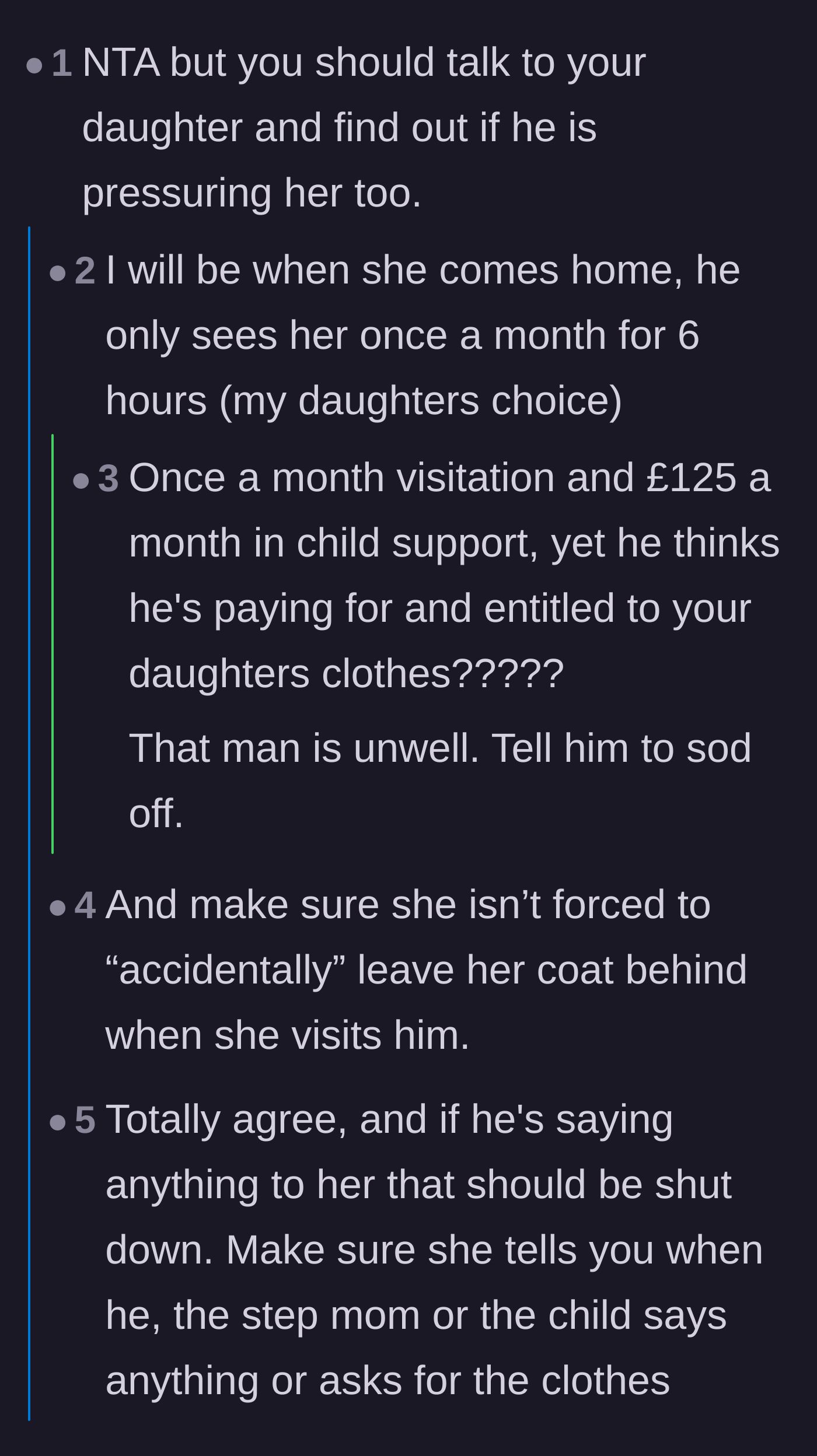 Comment thread 1 - Readers doing the math on the ex's minimal financial and time contributions versus his massive entitlement.