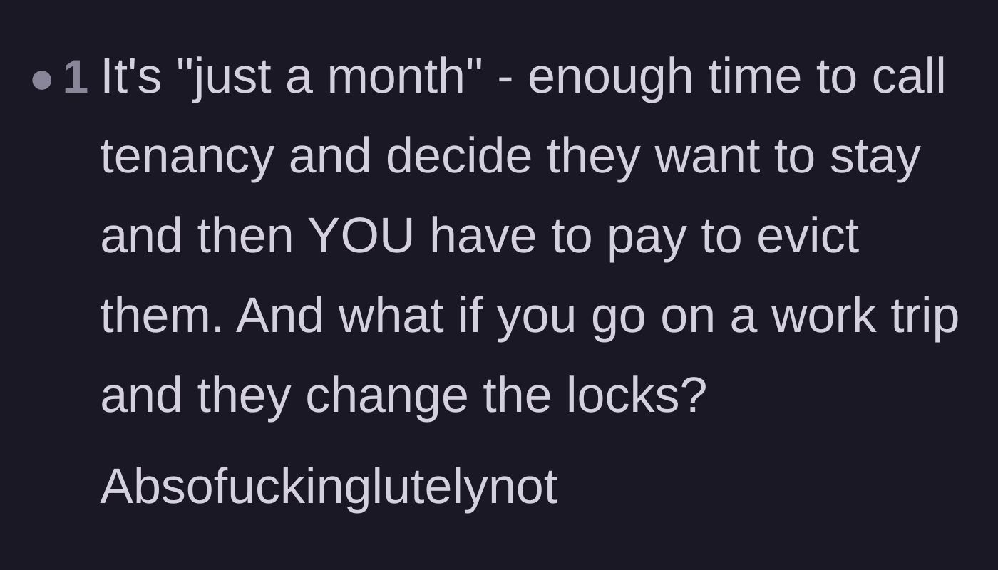 Comment thread 4 - Warning about the legal dangers of squatter's rights and getting locked out of the apartment.