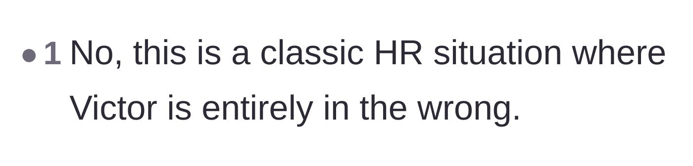 Comment thread 5 - A user identifying Victor's behavior as a clear HR violation.