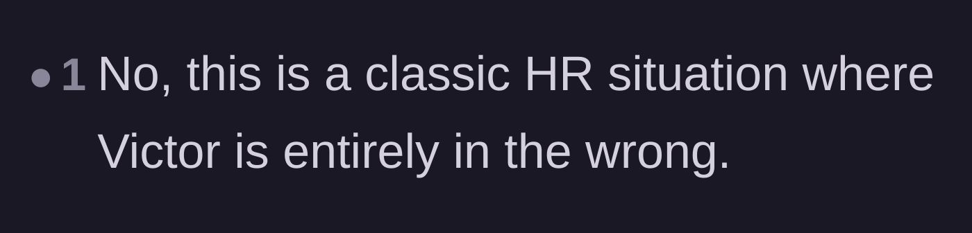 Comment thread 5 - A user identifying Victor's behavior as a clear HR violation.