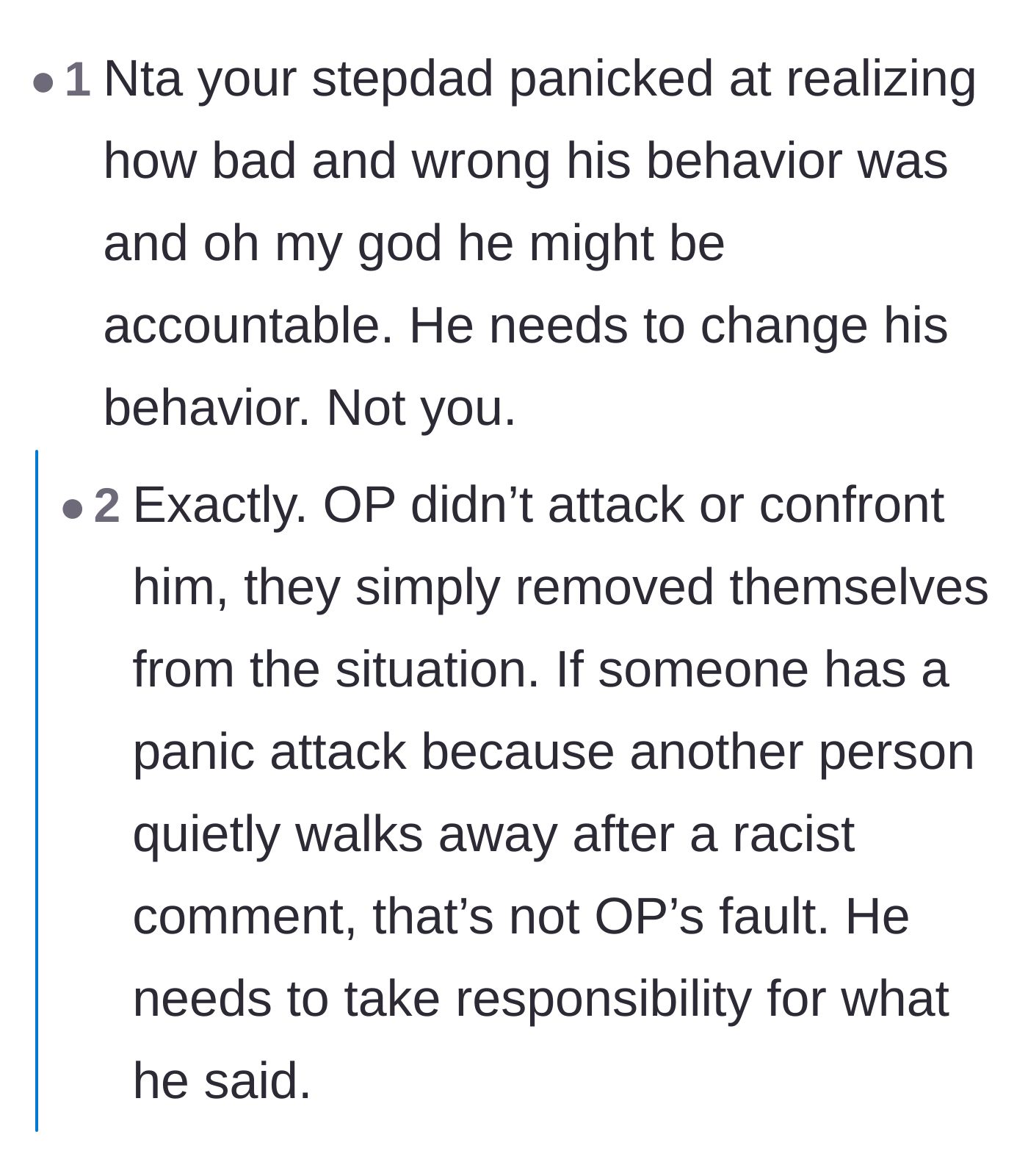 Comment thread 1 - Readers dissecting the stepdad's panic attack as a fear of accountability and advising the main character not to sign legal documents for him.