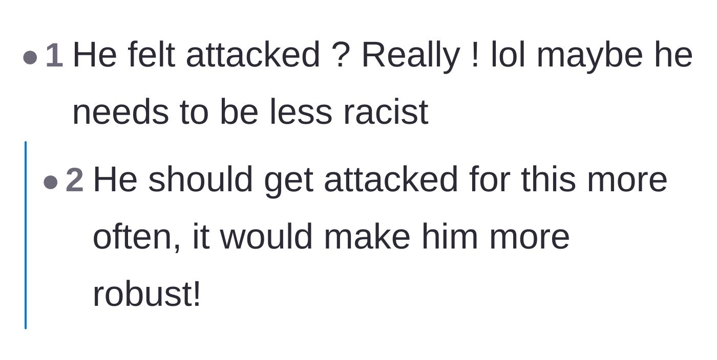 Comment thread 3 - Users mocking the stepdad's claim of feeling attacked and suggesting he needs to experience consequences more often.