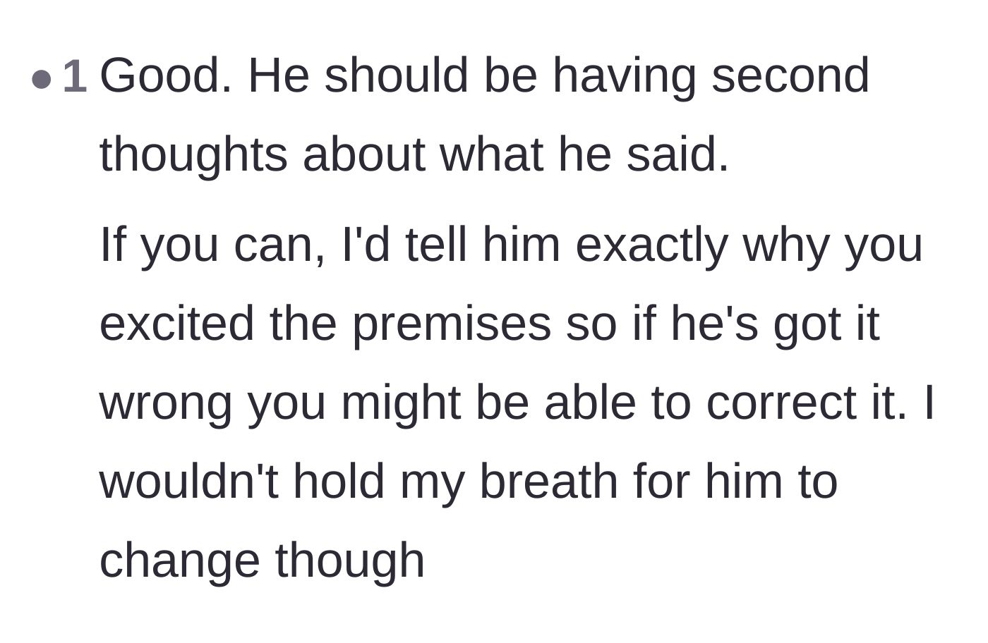 Comment thread 4 - Advice suggesting the main character explicitly explain why they left the room to encourage the stepdad's self-reflection.