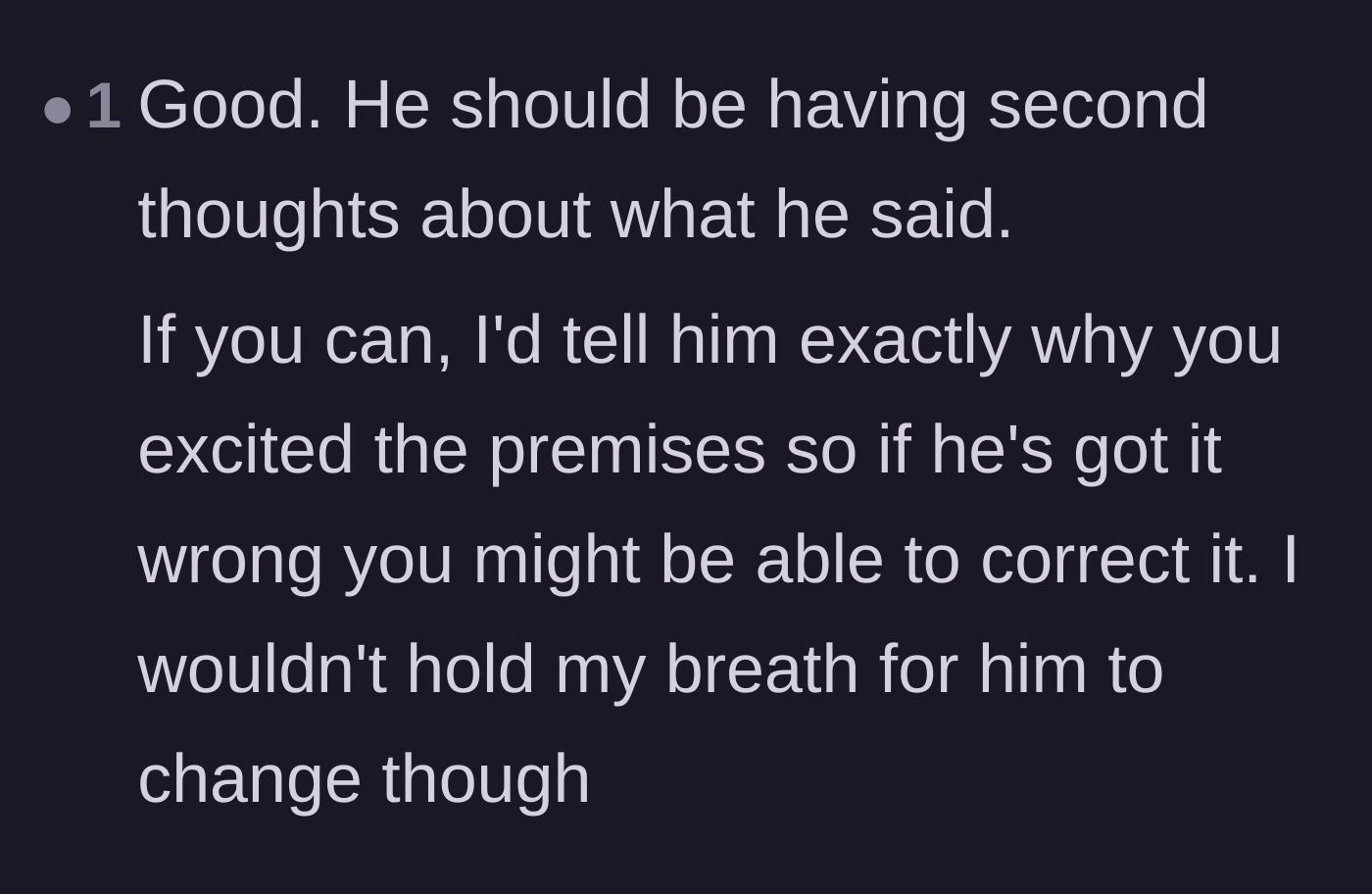 Comment thread 4 - Advice suggesting the main character explicitly explain why they left the room to encourage the stepdad's self-reflection.