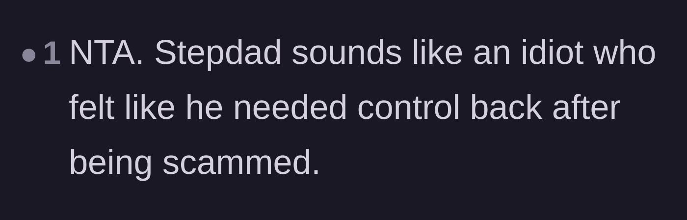 Comment thread 6 - A theory that the stepdad lashed out with racism to regain a sense of control after recently being financially scammed.
