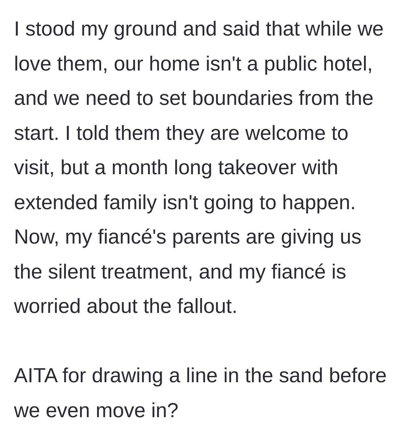 Story part 5 - The bride-to-be holding firm on her boundaries despite the family's silent treatment.