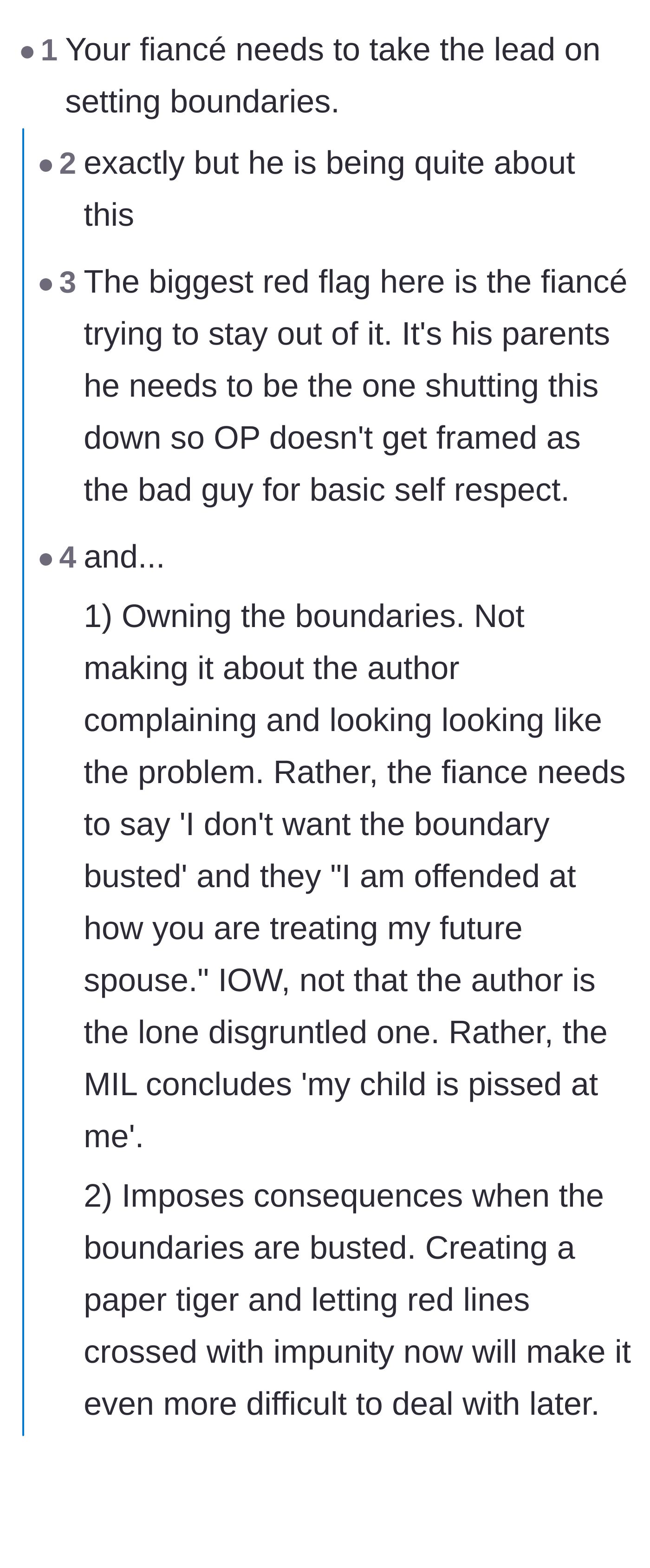 Comment thread 1 - Readers calling out the fiancé for avoiding conflict and making the bride look like the bad guy.