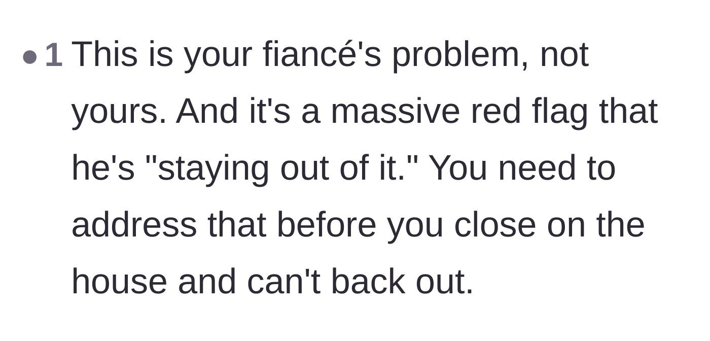Comment thread 6 - Urging the author to pause the house closing before she gets trapped.