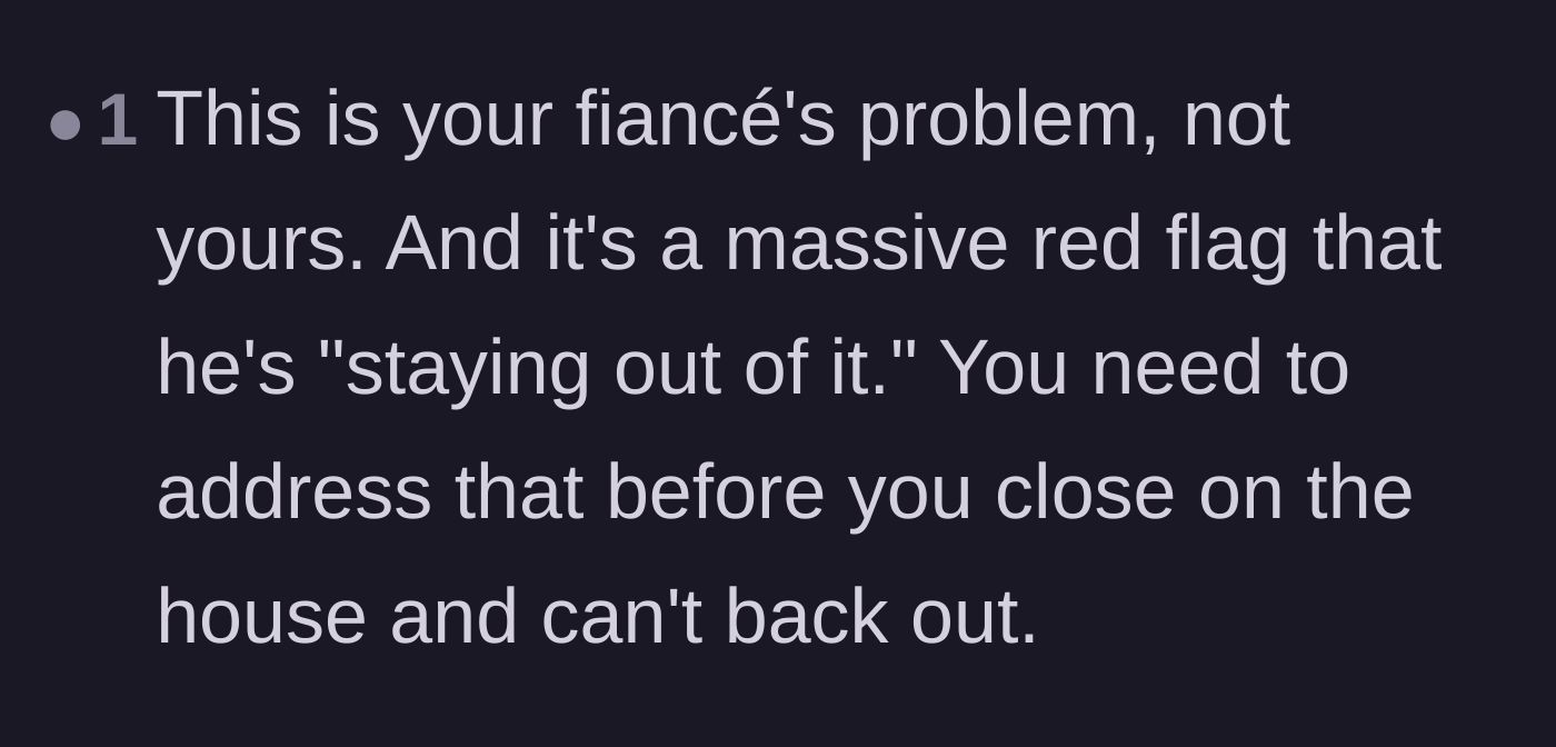 Comment thread 6 - Urging the author to pause the house closing before she gets trapped.