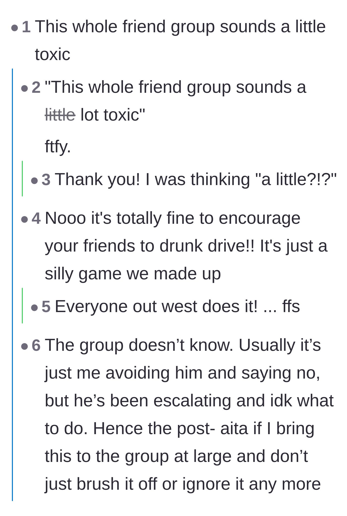 Comment thread 1 - Readers advising the author to be incredibly loud and vocal to expose the boyfriend's bullying to the whole group.