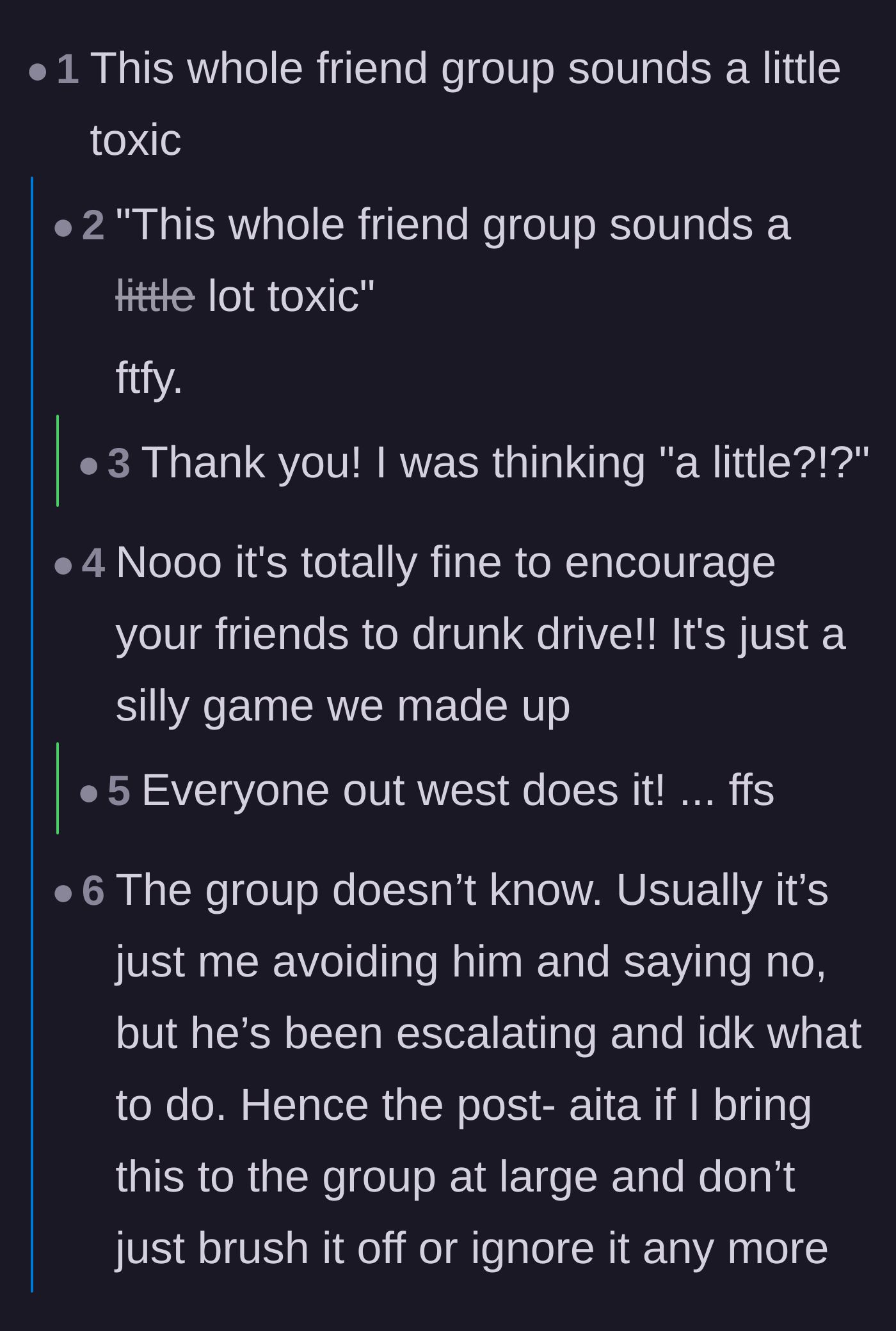 Comment thread 1 - Readers advising the author to be incredibly loud and vocal to expose the boyfriend's bullying to the whole group.