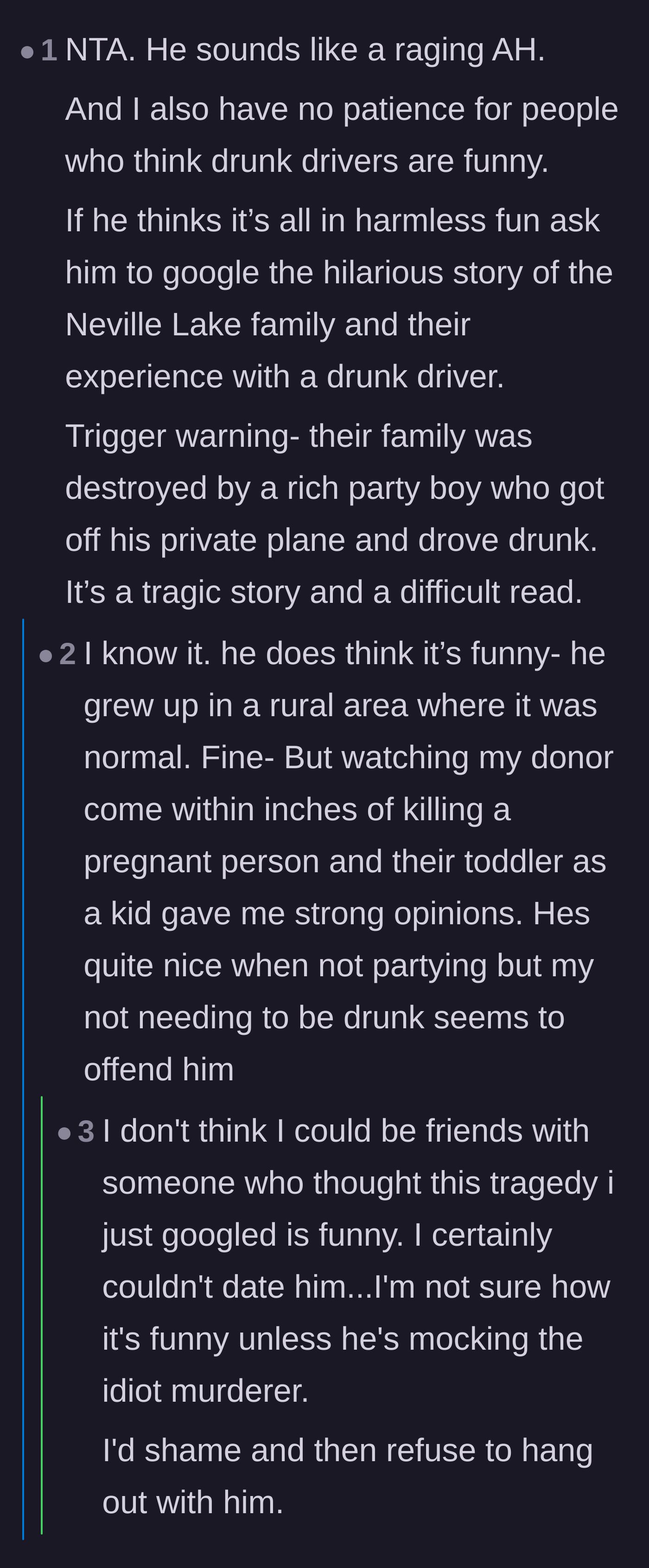Comment thread 6 - Commenters pointing out that the boyfriend likely has an alcohol problem and questioning his supposedly nice persona.