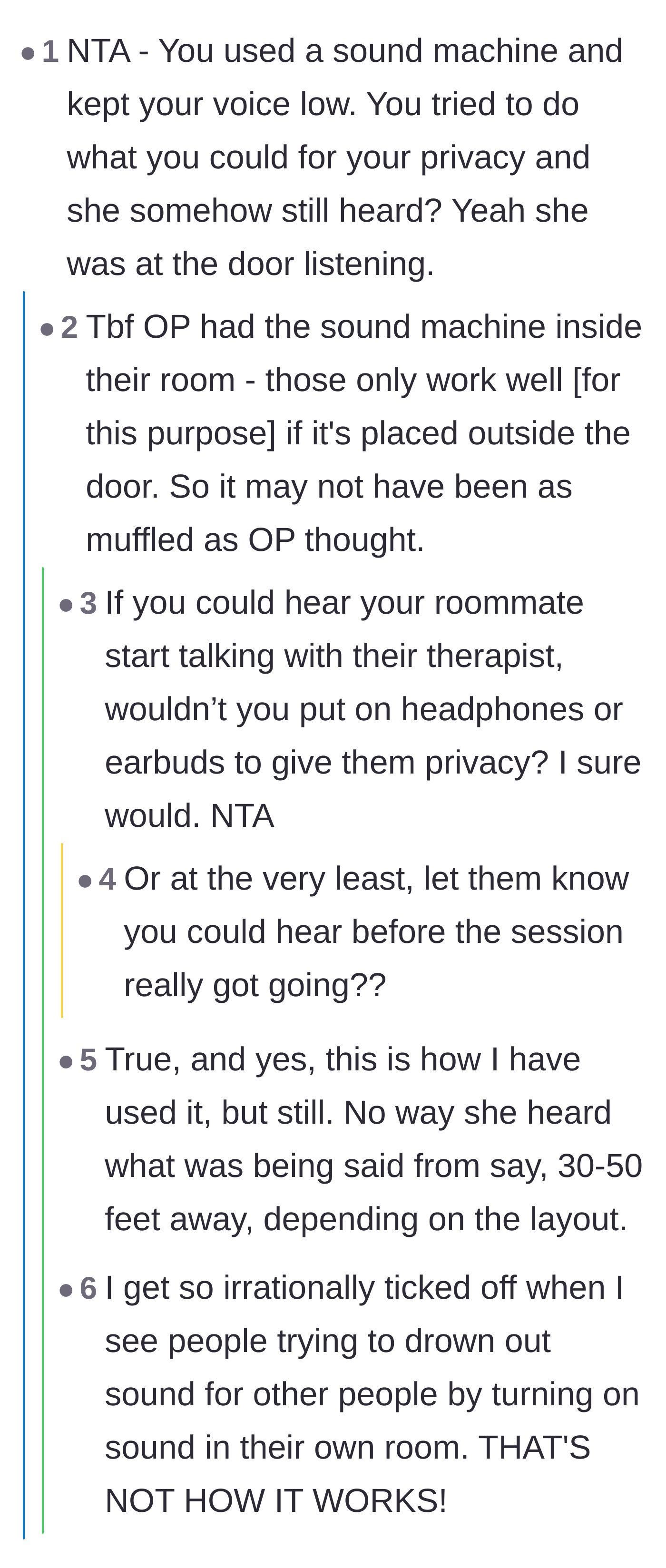 Comment thread 4 - Arguments pointing out that the roommate should have put on headphones as soon as she heard talking