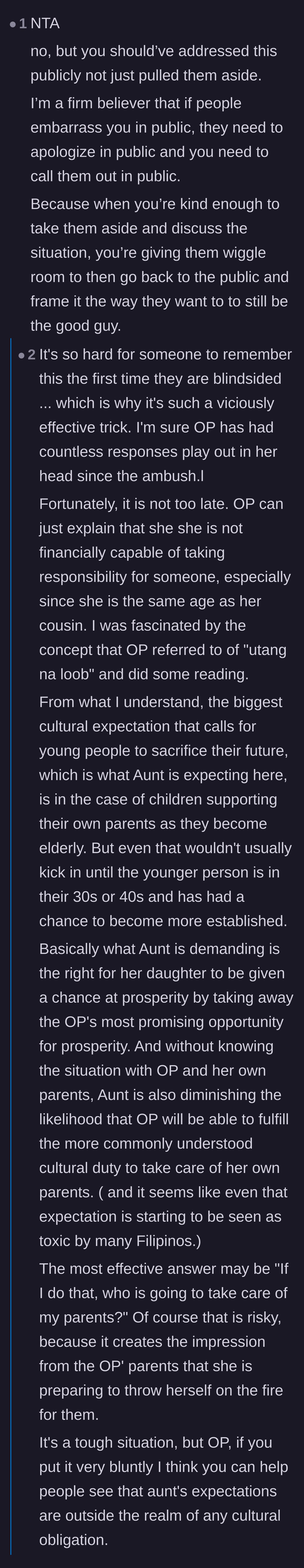 Comment thread 3 - Discussion on why handling the confrontation privately was a mistake and how public embarrassment requires a public correction.