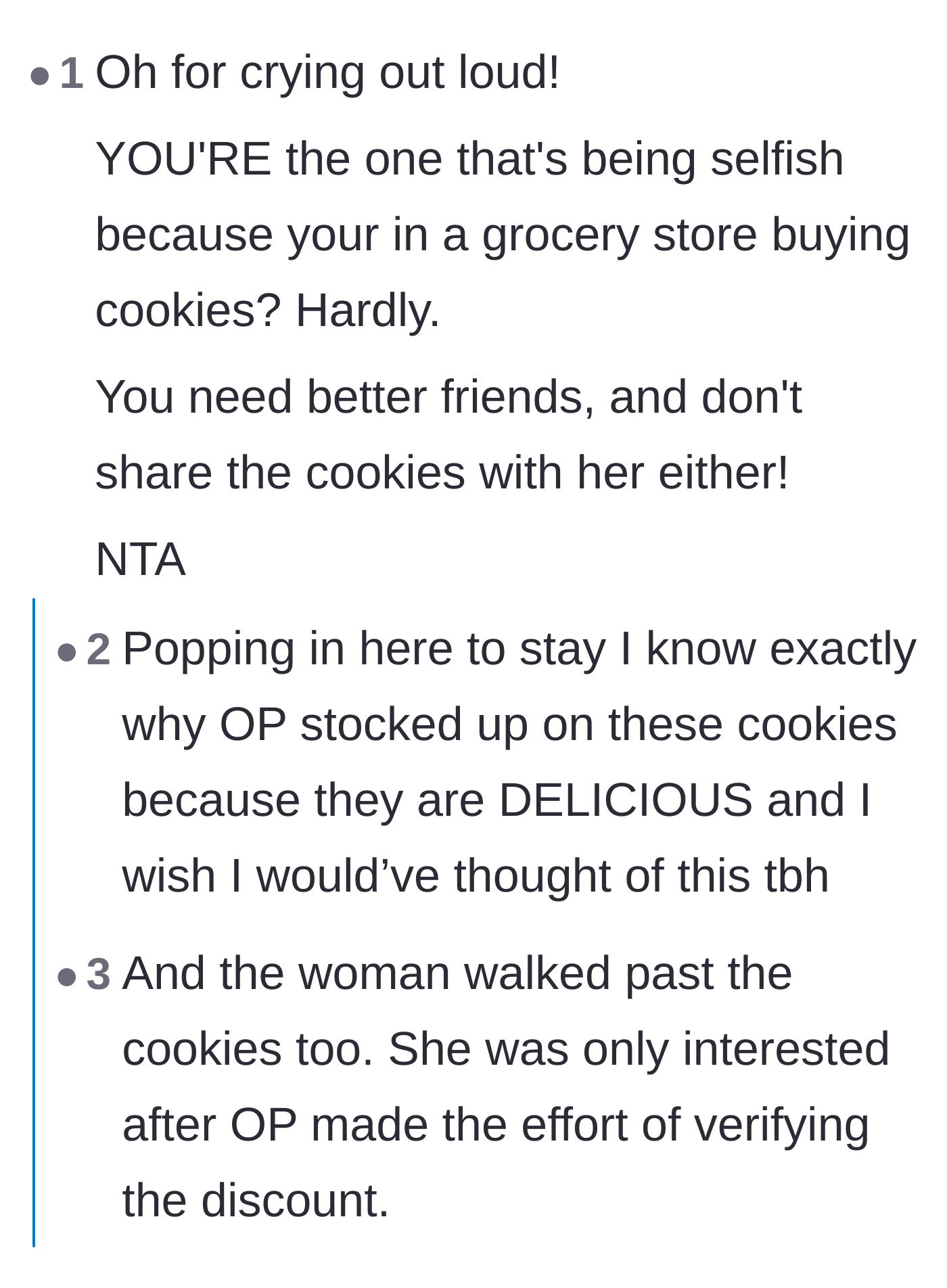 Comment thread 2 - Calling out the friend's bad take and highlighting the stranger's delayed interest.