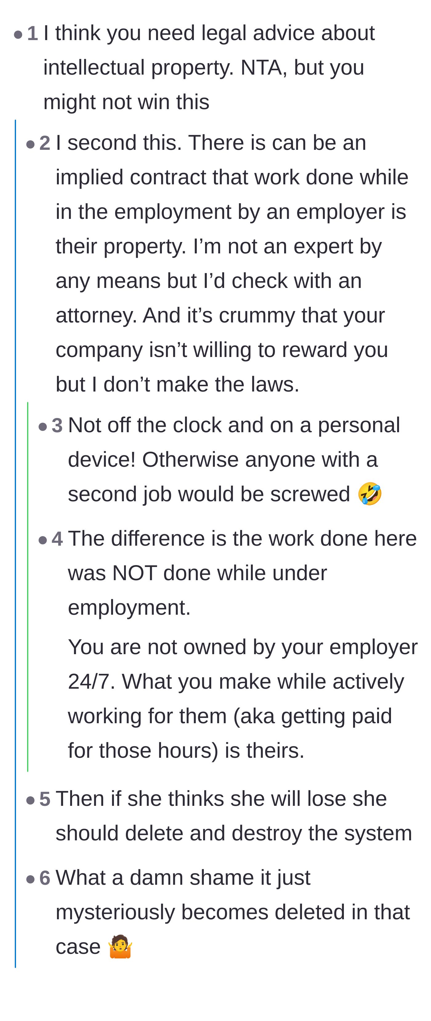 Commenters debating if using a personal tool at work transfers ownership, concluding with jokes about files mysteriously deleting themselves.