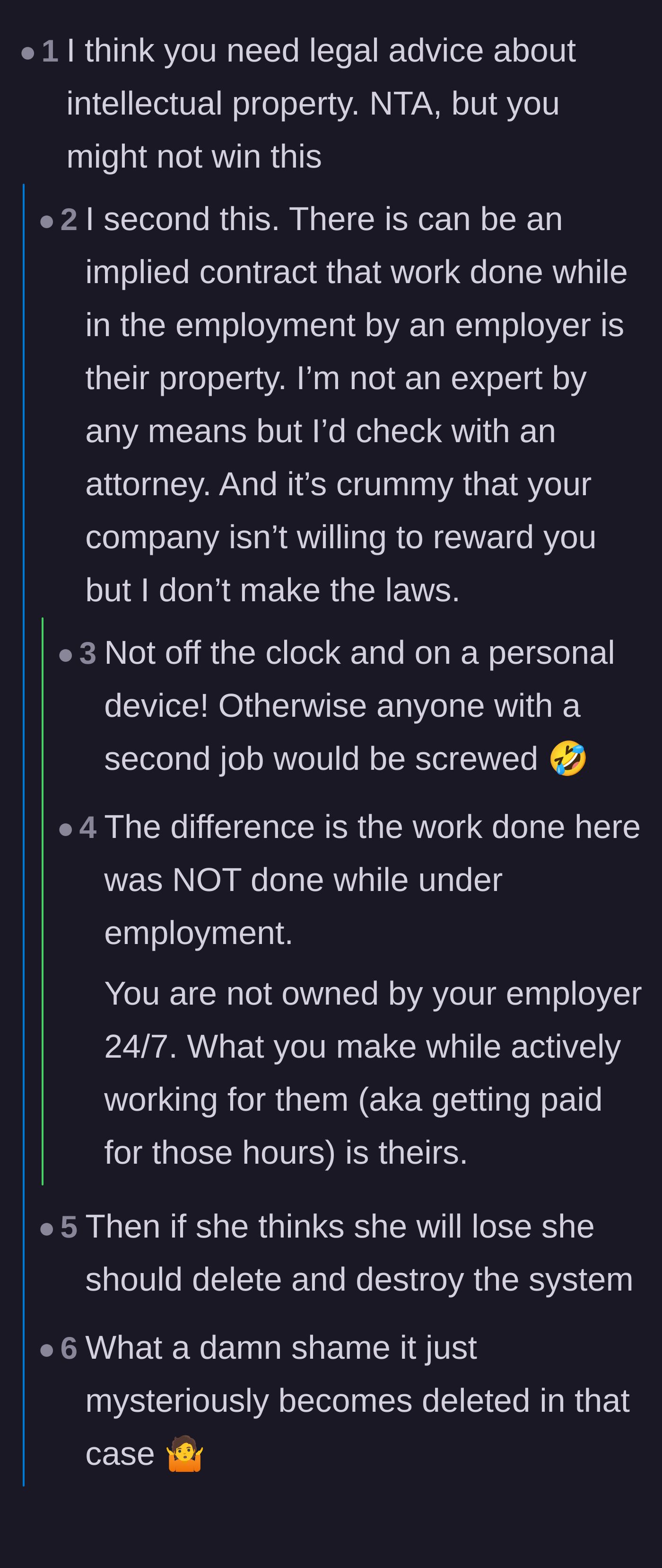 Commenters debating if using a personal tool at work transfers ownership, concluding with jokes about files mysteriously deleting themselves.