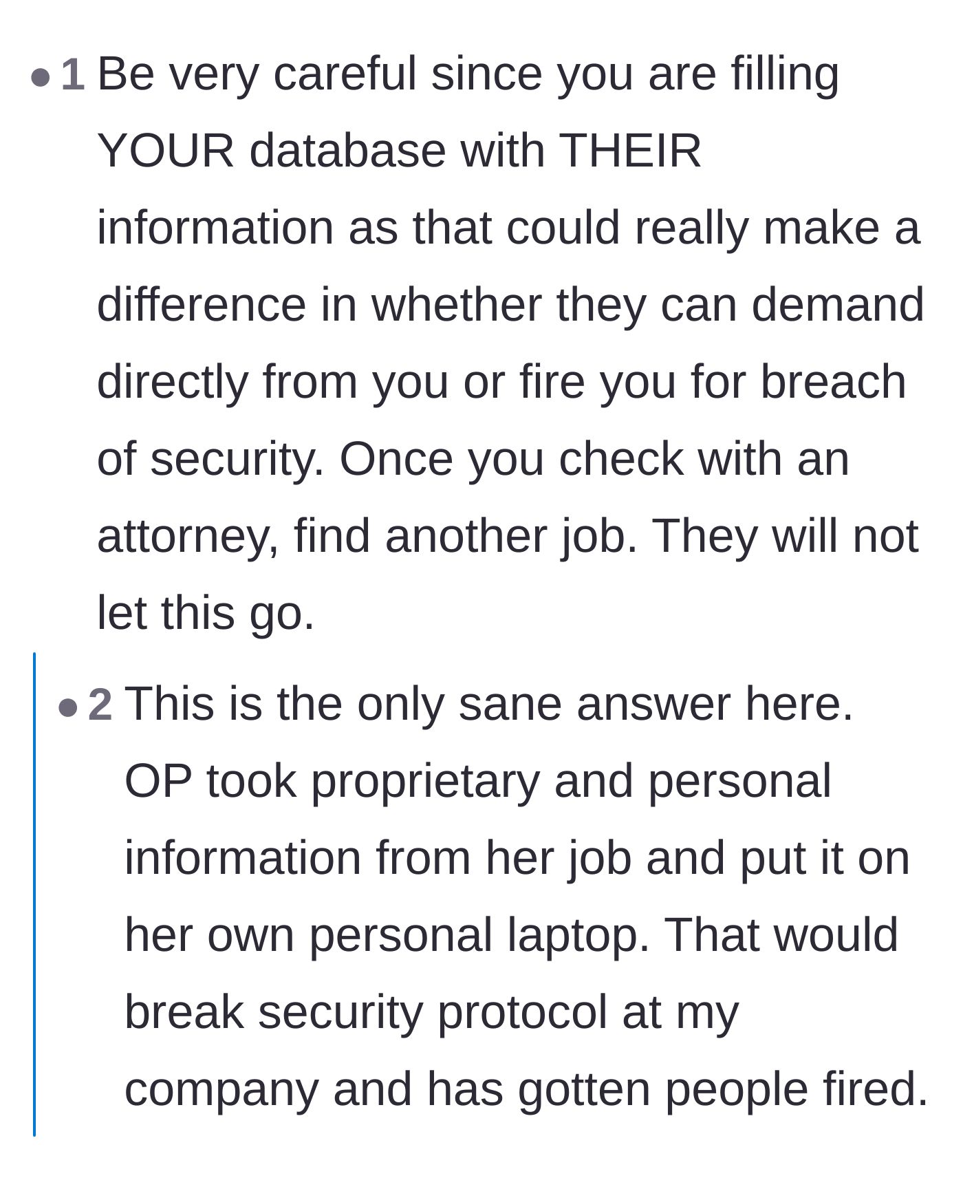 An IT professional warning about the severe legal and security risks of putting live donor data on a personal laptop.