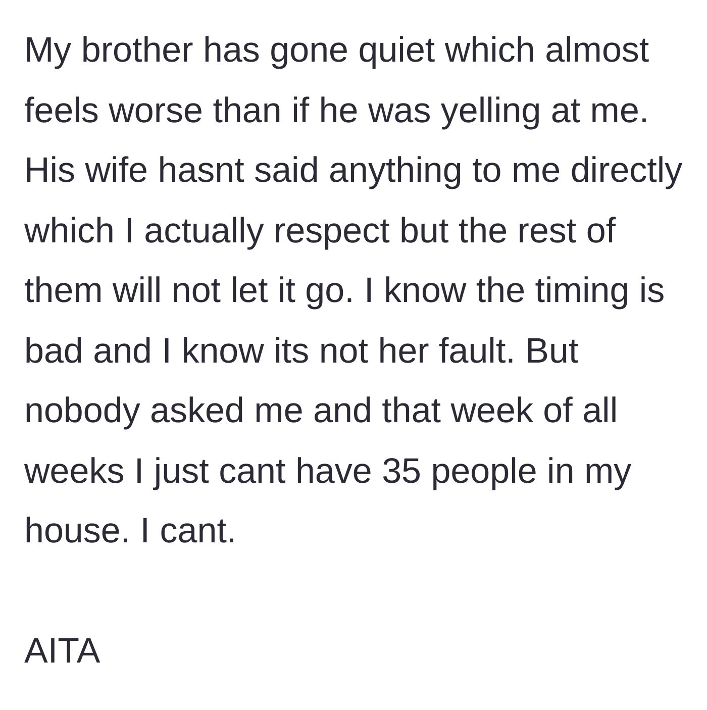 Story part 4 - The brother goes silent, the sister-in-law stays quiet, but the extended family continues to harass the sister who refuses to budge.