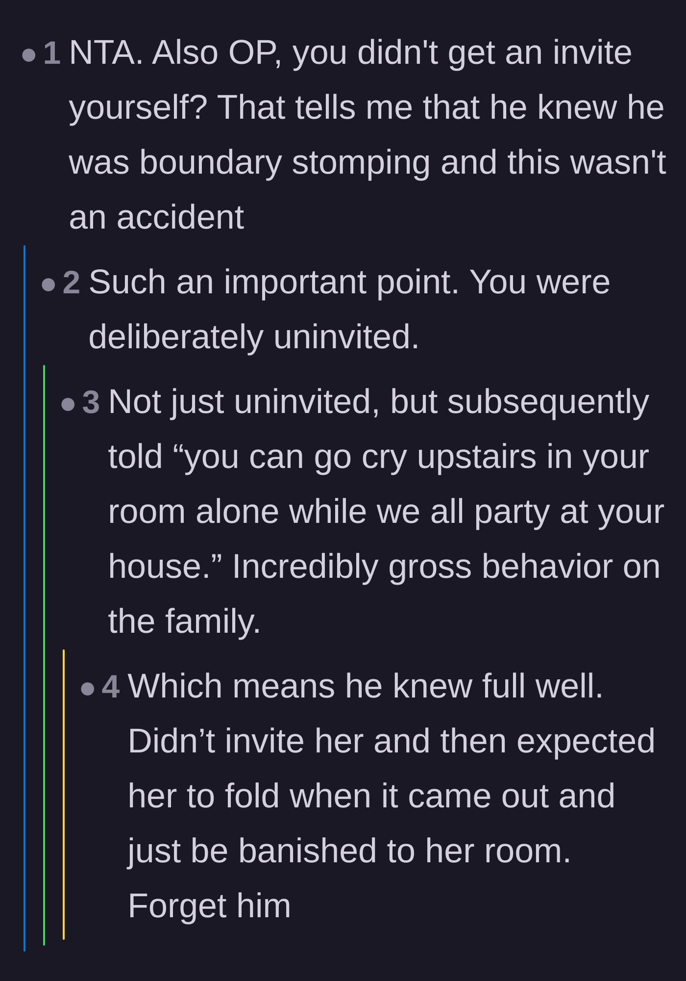 Comment thread 3 - Pointing out that the homeowner wasn't even invited to the party happening in her own house.