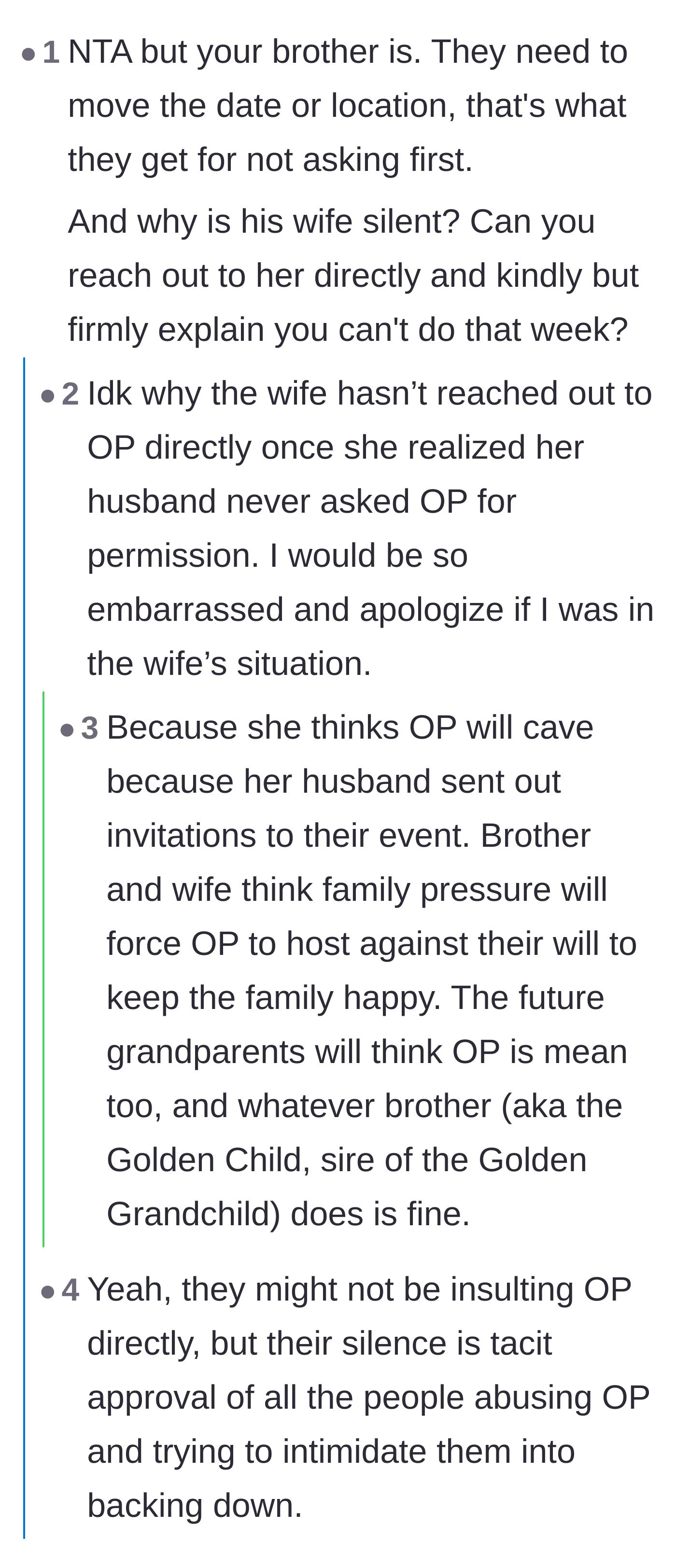 Comment thread 5 - Speculating on why the sister-in-law has remained completely silent during the fallout.