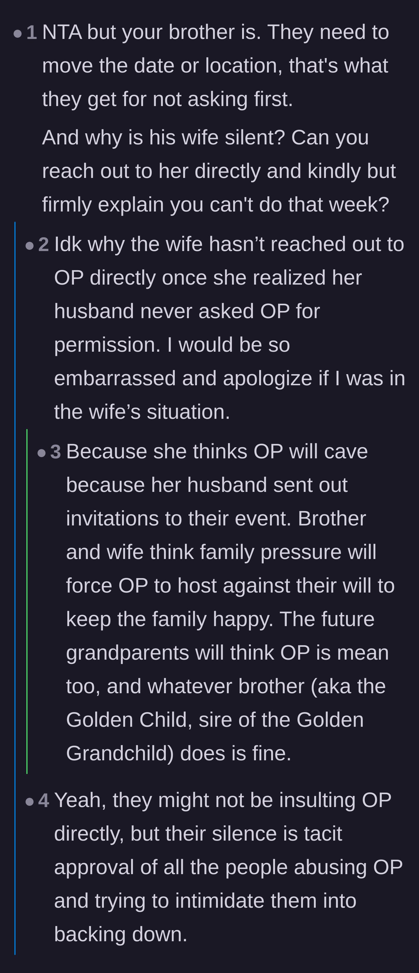 Comment thread 5 - Speculating on why the sister-in-law has remained completely silent during the fallout.