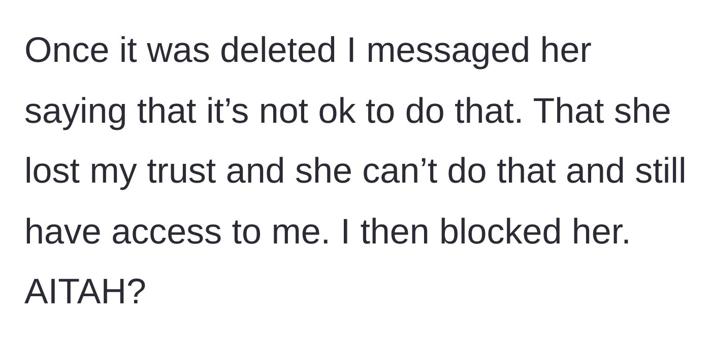 Story part 3 - He sends a final message explaining the loss of trust and immediately blocks her.