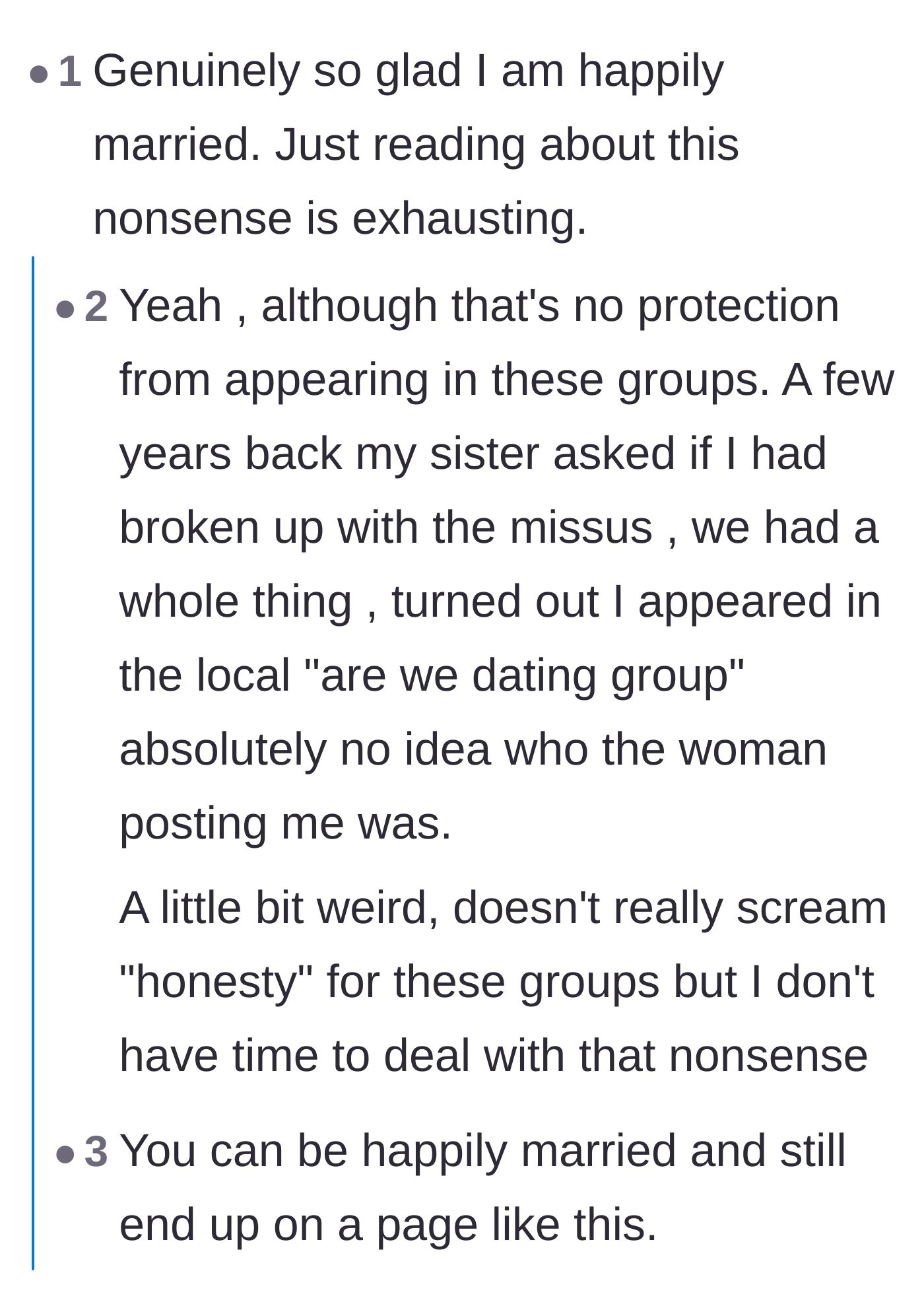 Comment thread 2 - A married man shares how a divorce led to false rumors on a dating group