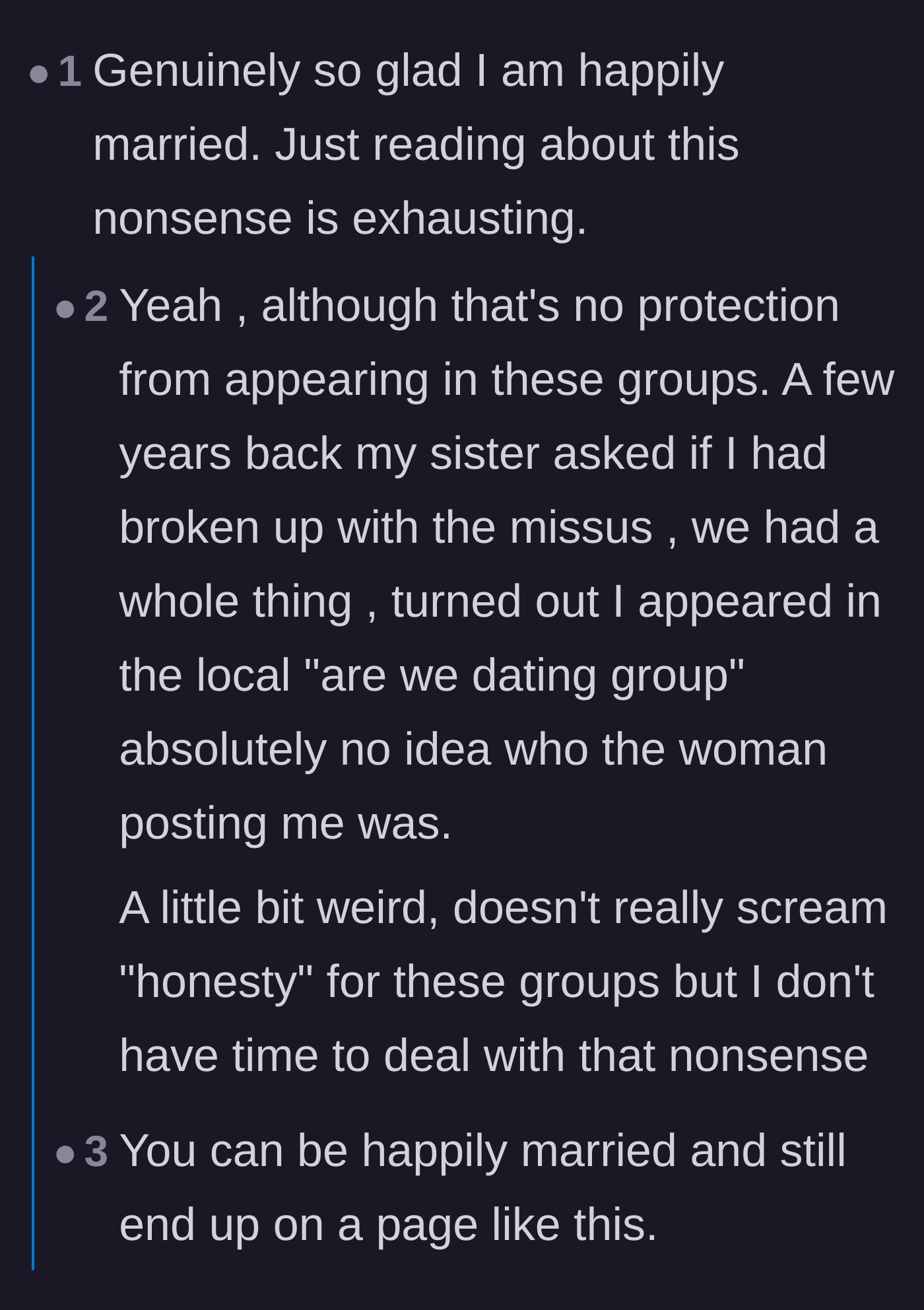 Comment thread 2 - A married man shares how a divorce led to false rumors on a dating group