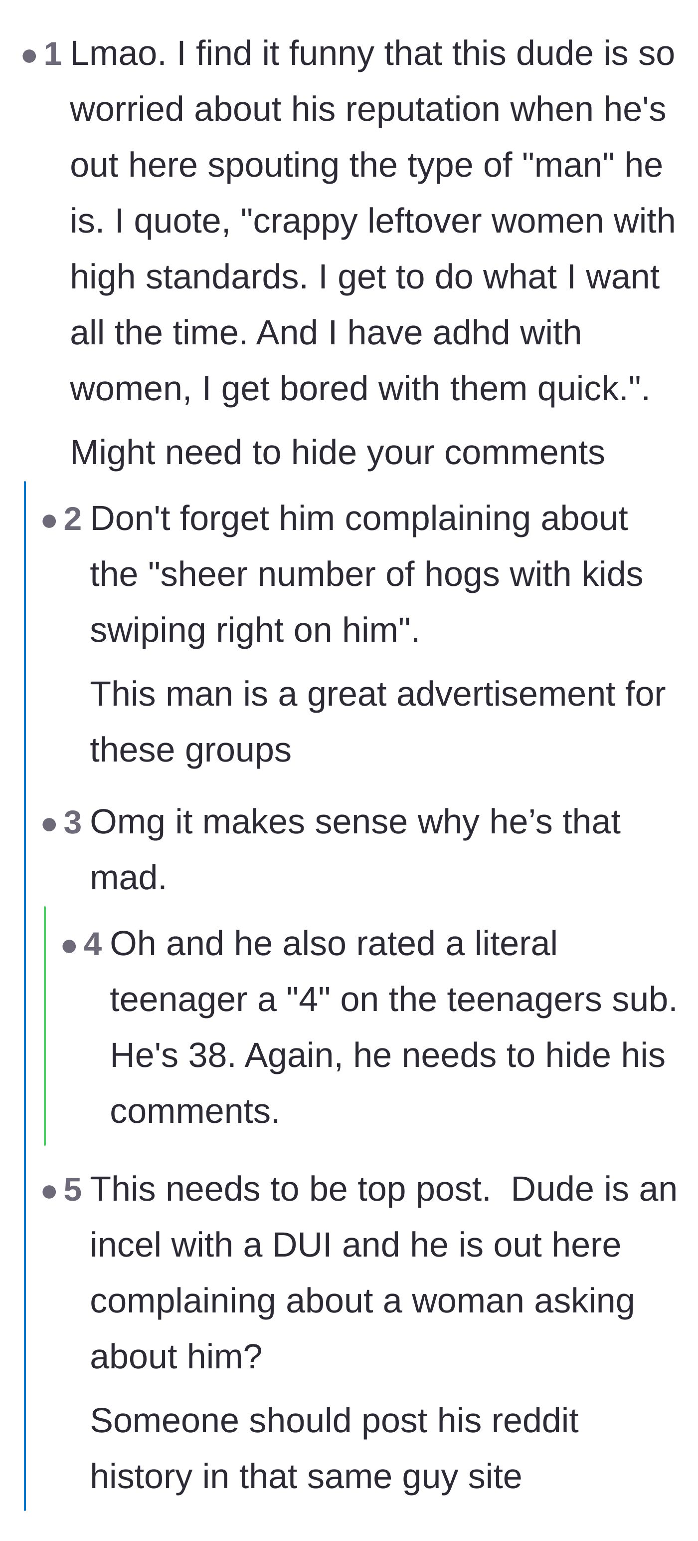 Comment thread 6 - Commenters exposing the original poster's toxic Reddit history, proving he might actually be a creep
