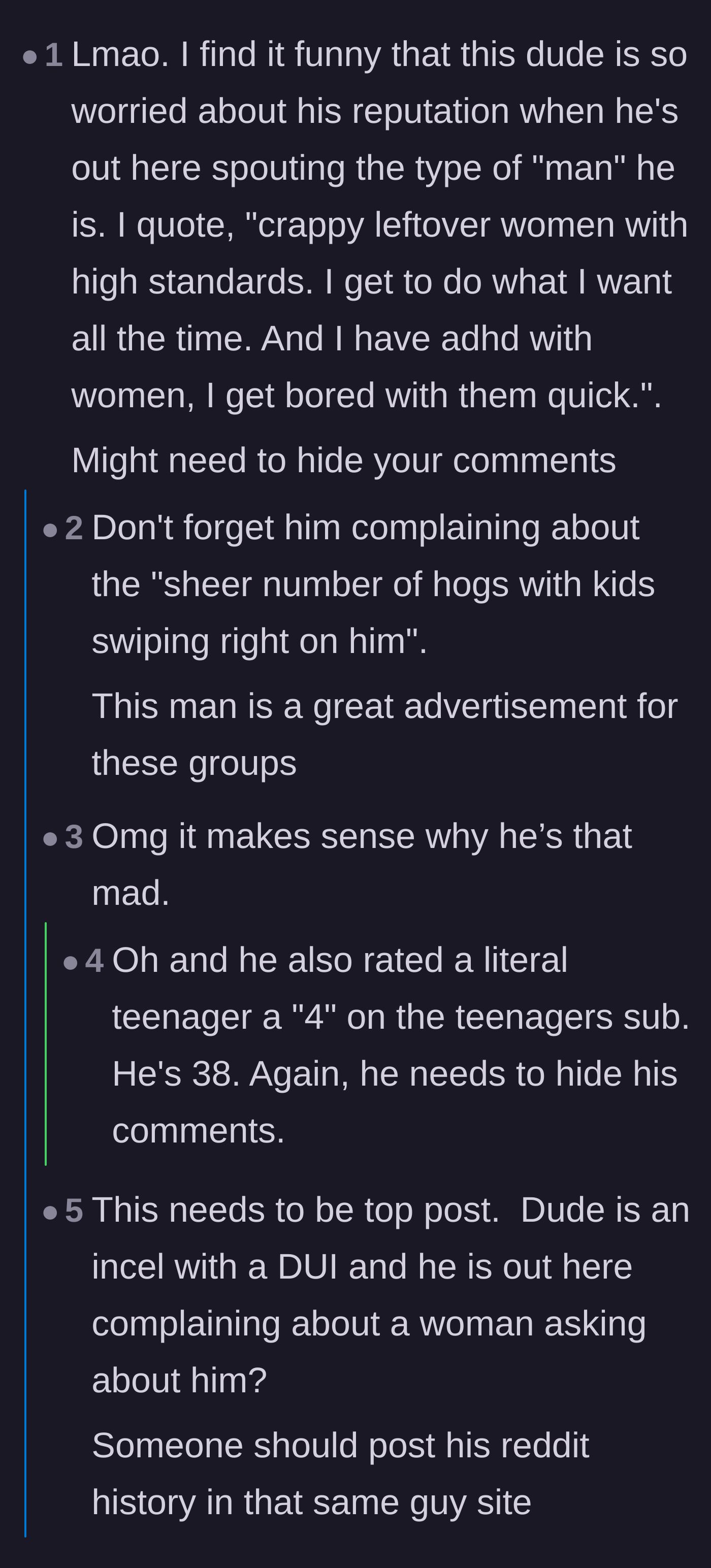 Comment thread 6 - Commenters exposing the original poster's toxic Reddit history, proving he might actually be a creep
