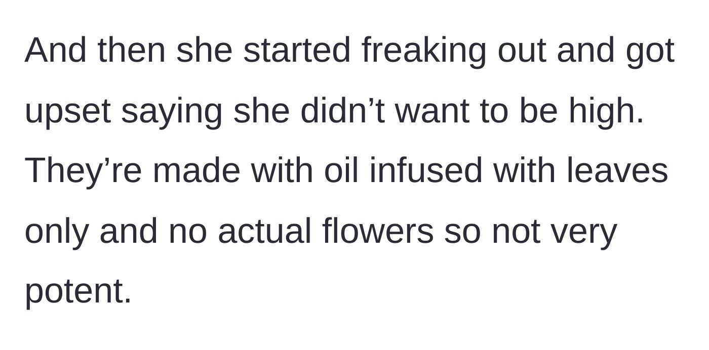 Story part 4 - The sister panics about being high, while the baker explains the batch is very weak.