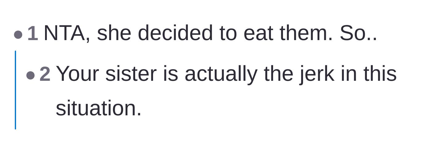 Comment thread 3 - A straightforward comment placing the blame entirely on the sister's decision to eat the brownie.