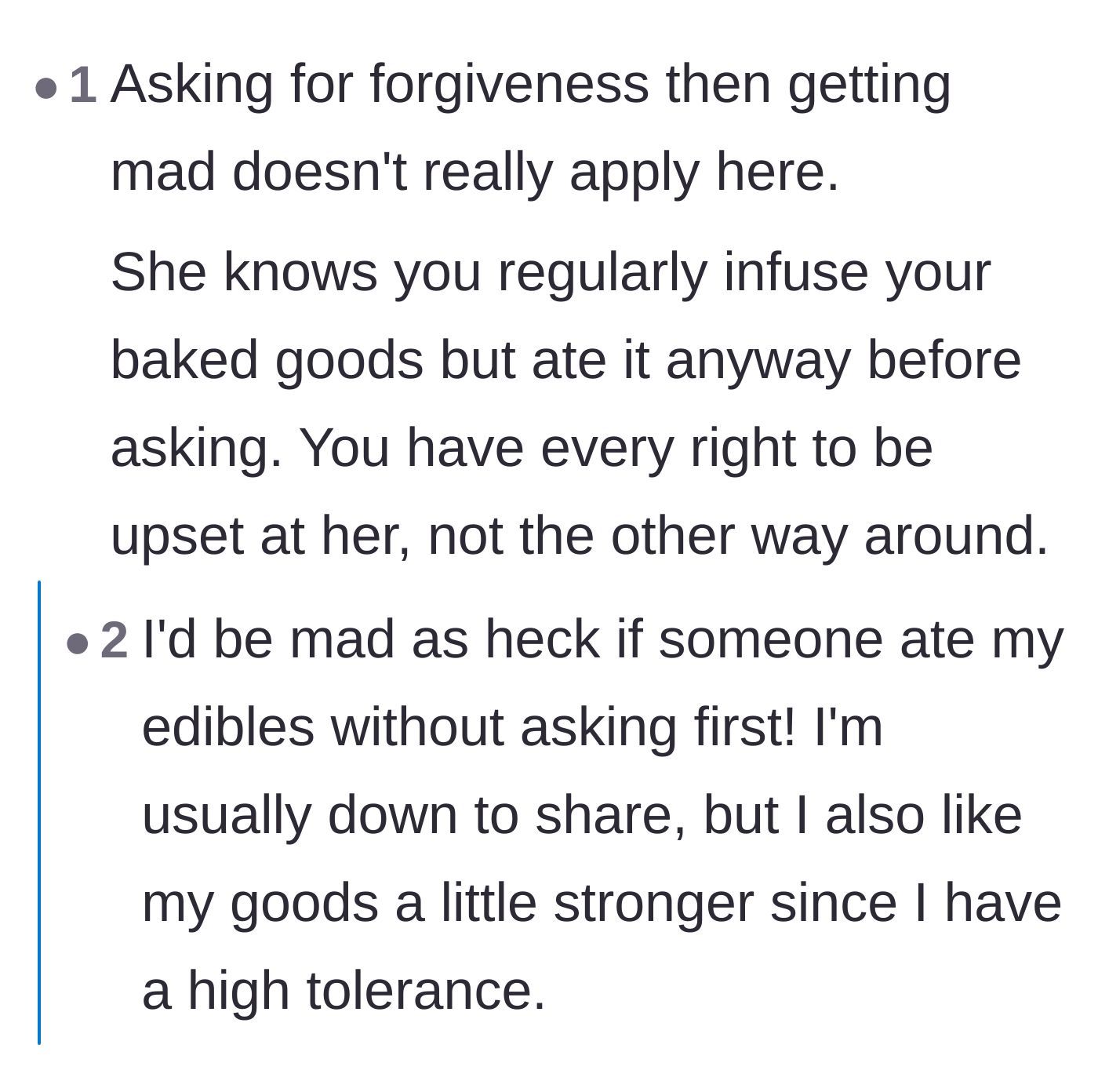 Comment thread 4 - Commentary pointing out that the baker actually has the right to be mad about their stolen stash.