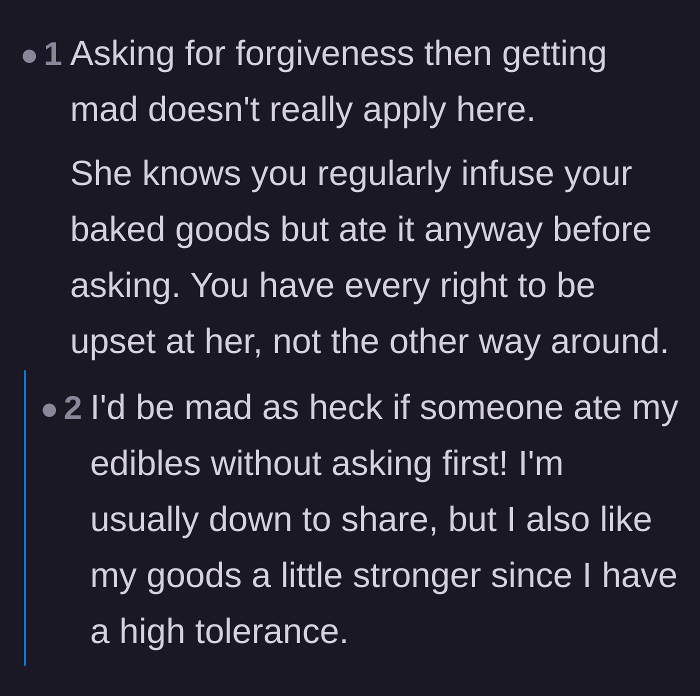 Comment thread 4 - Commentary pointing out that the baker actually has the right to be mad about their stolen stash.