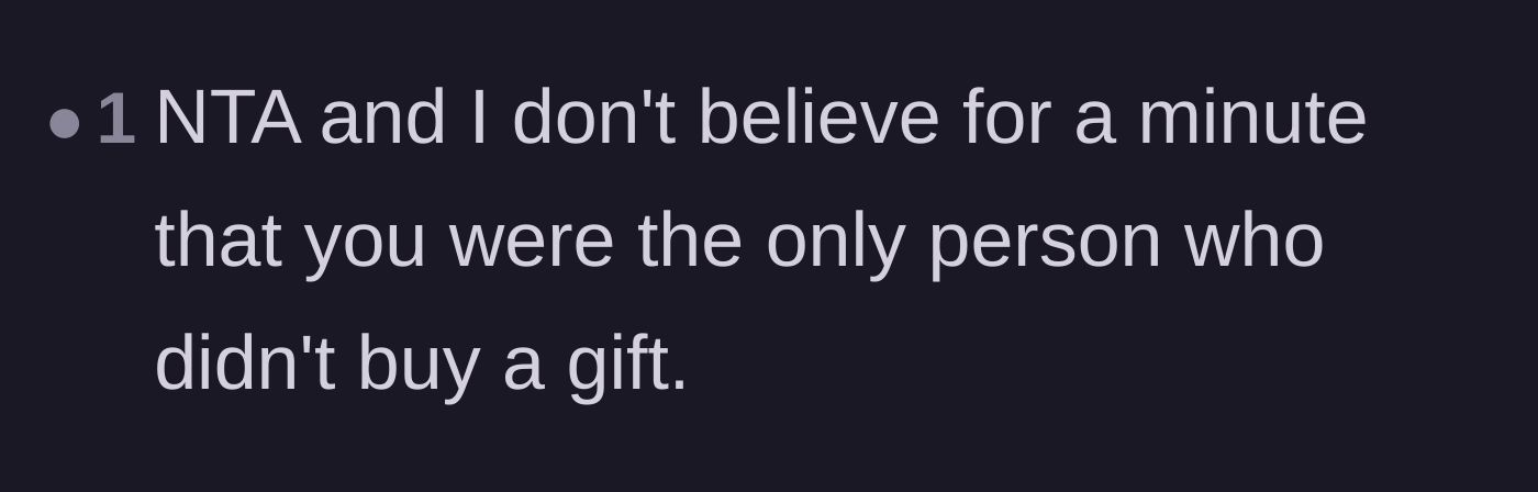 Comment thread 5 - A user expressing extreme doubt that the author was actually the only friend who didn't buy a gift.
