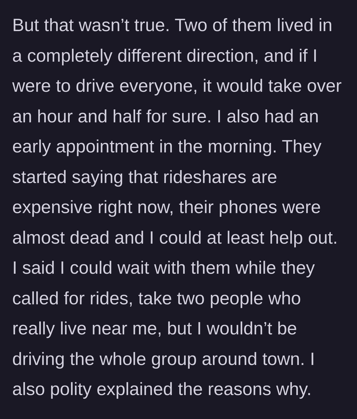 Story part 3 - The main character pointing in opposite directions to show the long driving route while friends look at dead phones.