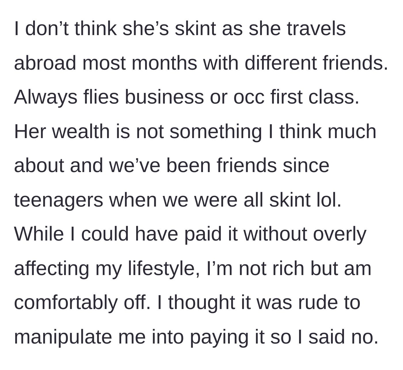 Story part 7 - Explanation of Mandy's lavish lifestyle and the main character's principled refusal to be manipulated.