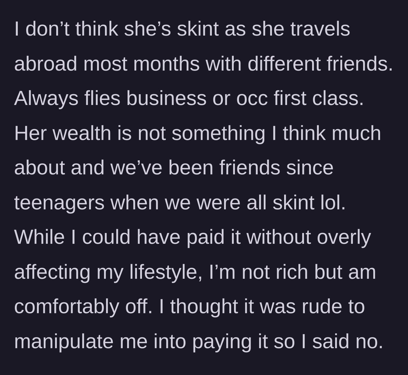 Story part 7 - Explanation of Mandy's lavish lifestyle and the main character's principled refusal to be manipulated.