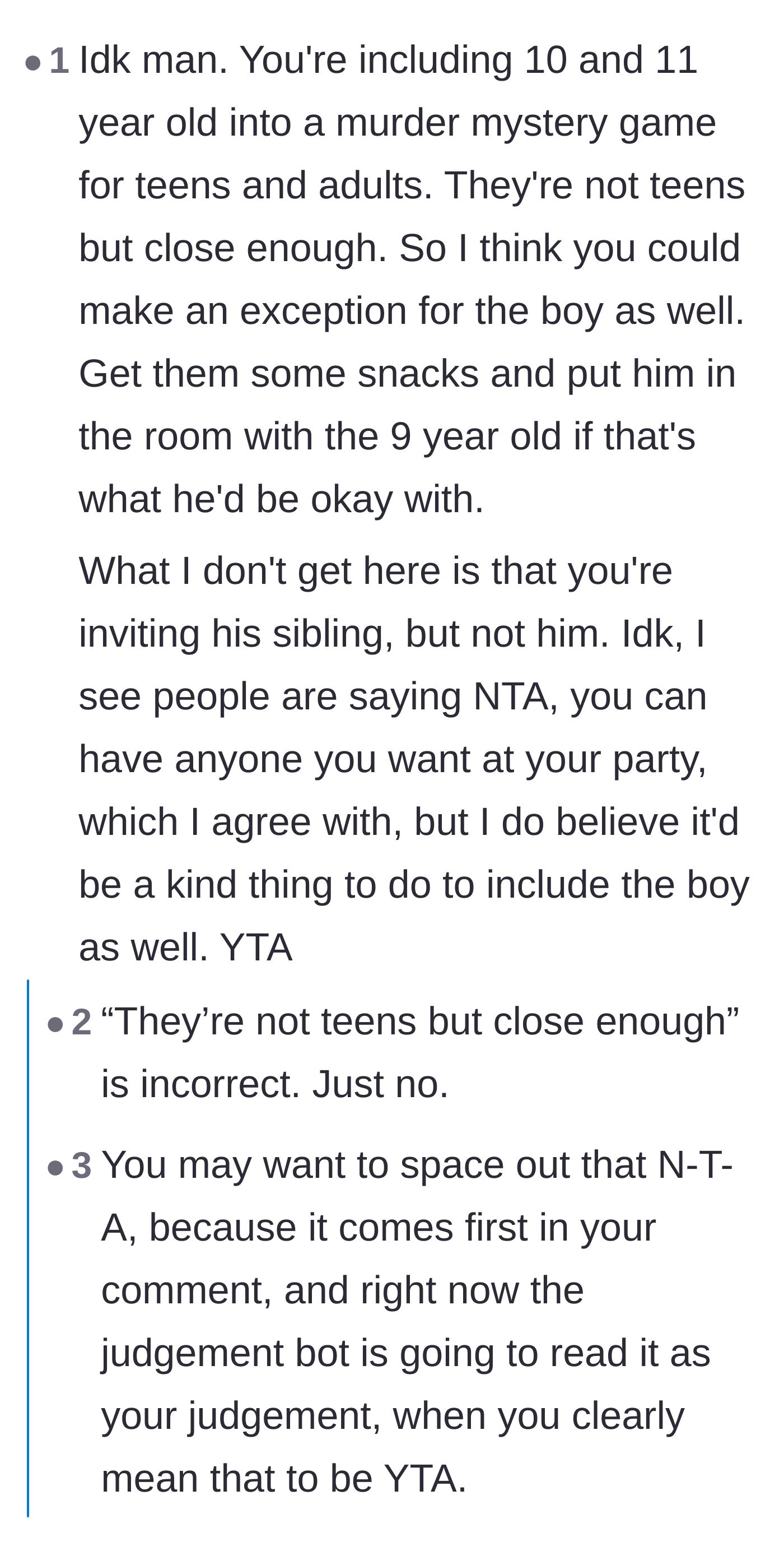 Comment thread 6 - Advice suggesting the host should just compromise and let the seven-year-old hang out.