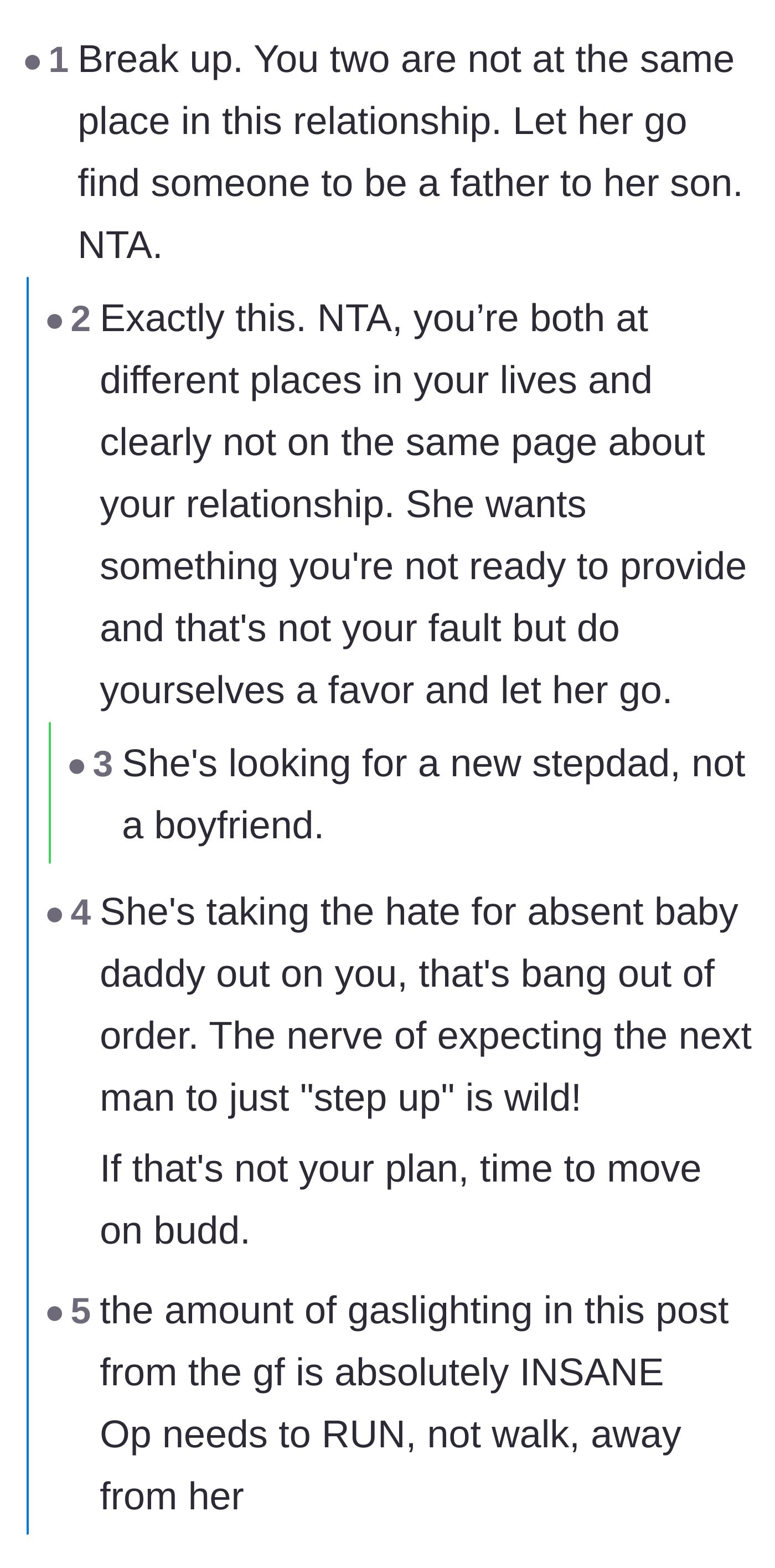 Comment thread 1 - Readers dissecting the unbelievably short timeline of the relationship and how the girlfriend is desperately searching for a replacement father.