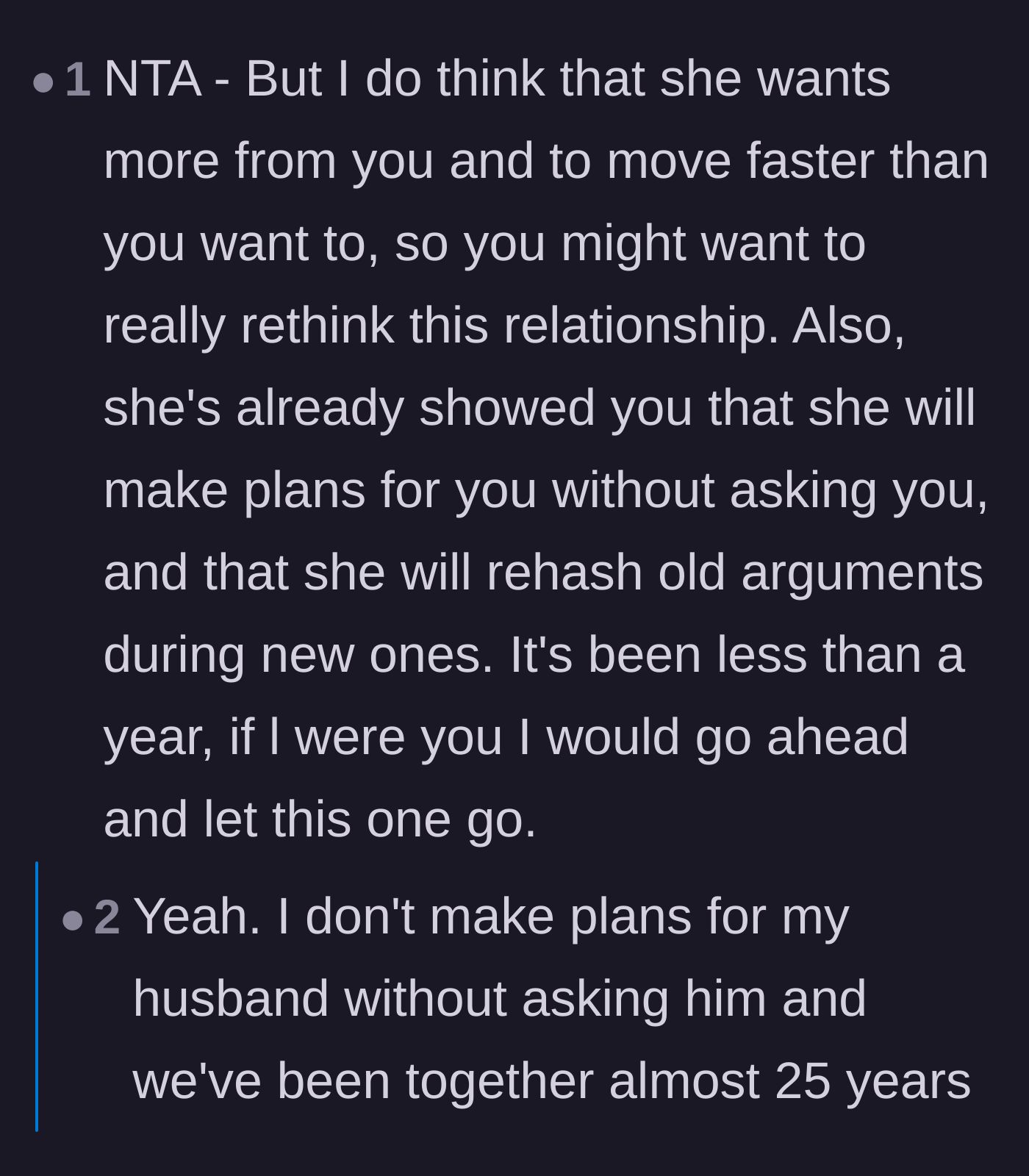 Comment thread 2 - A debate on whether a simple handmade Mother's Day card would have smoothed things over, versus the massive red flag of secret reservations.
