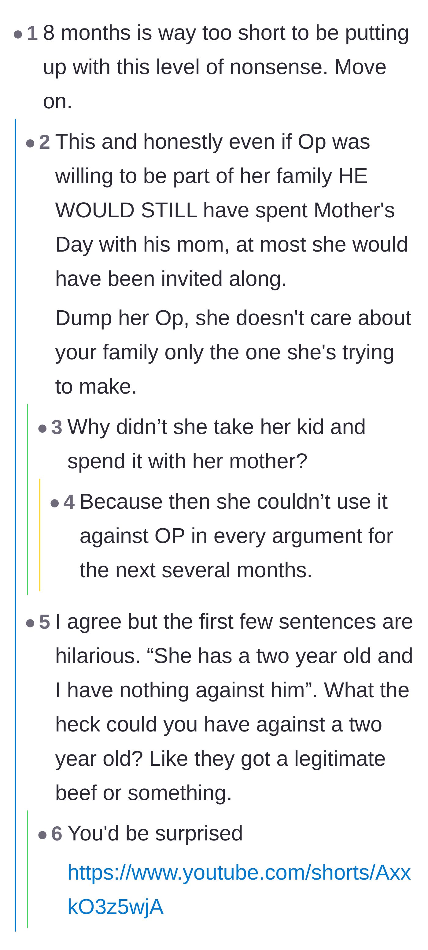 Comment thread 3 - Readers pointing out the absurdity of dealing with this much drama so early on, with a joke about having a personal vendetta against a toddler.