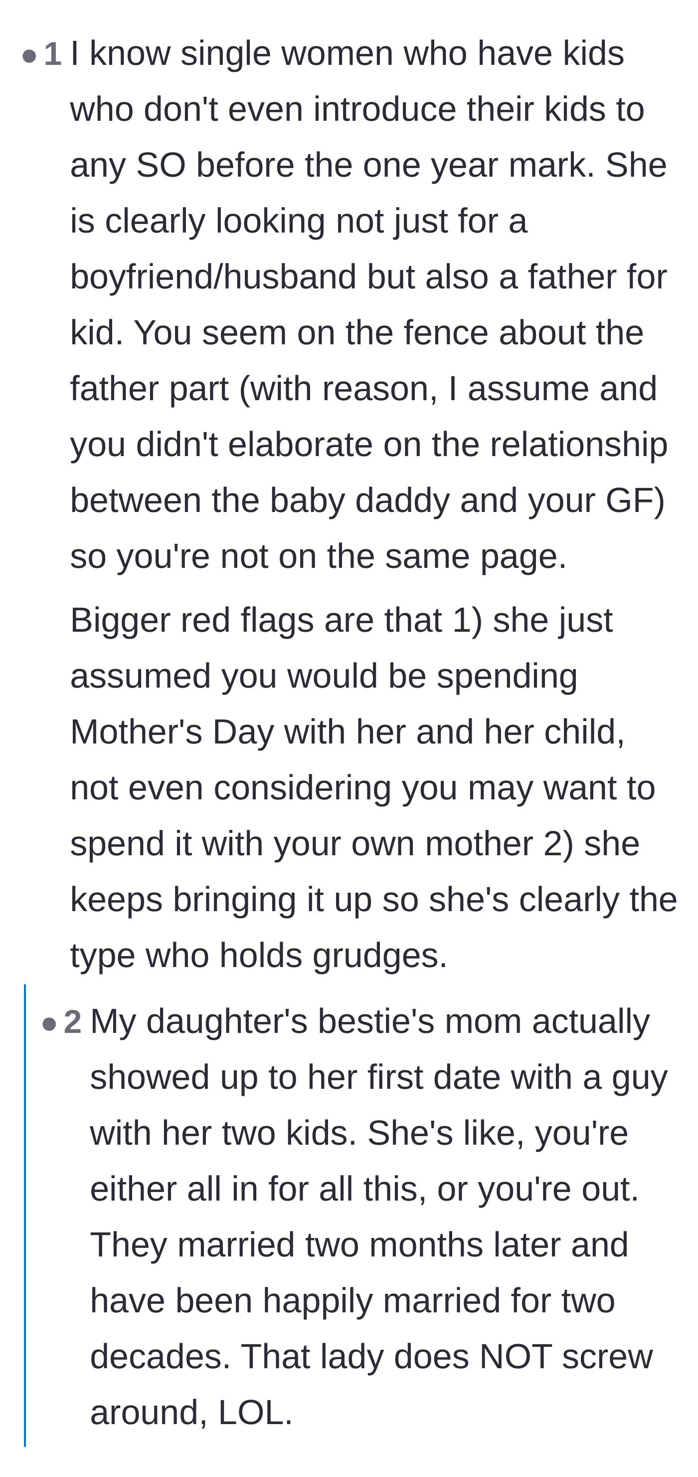Comment thread 6 - A discussion on the timeline of introducing children to new partners and the emotional danger of holding long-term grudges.