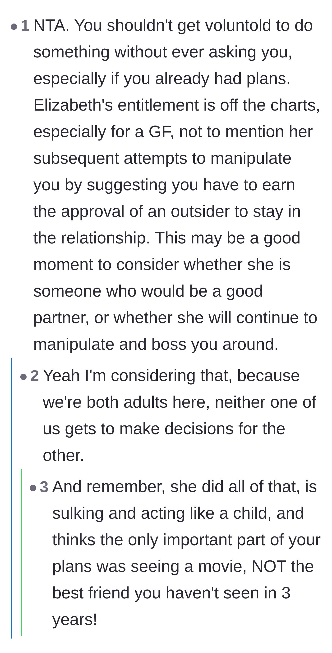 Comment thread 2 - A deep dive into the girlfriend's manipulative tactic of minimizing his reunion with a best friend.