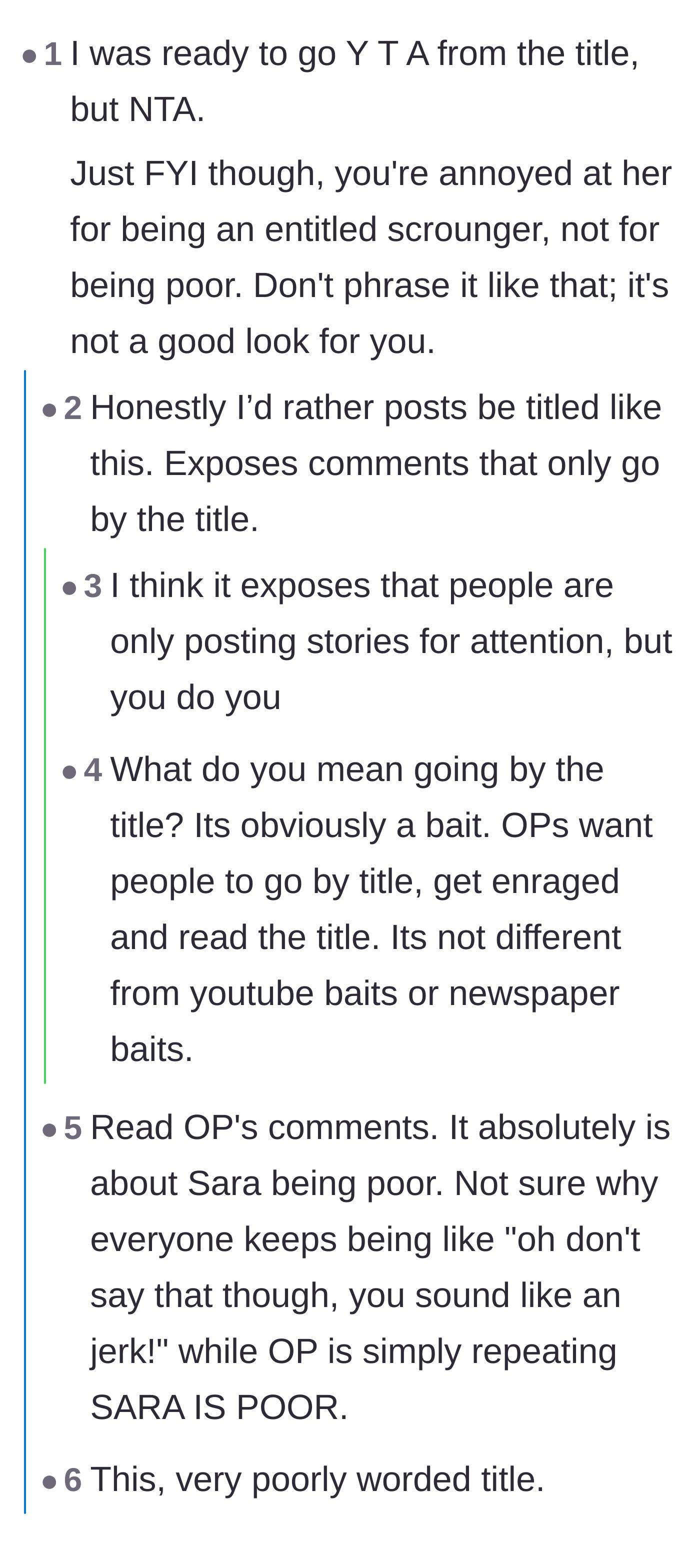 Comment thread 1 - A debate on whether the bride's blunt phrasing makes her the villain or just painfully honest