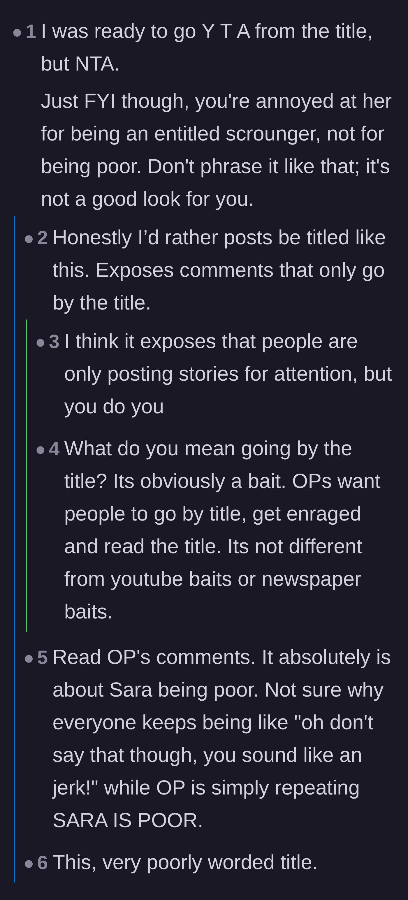Comment thread 1 - A debate on whether the bride's blunt phrasing makes her the villain or just painfully honest