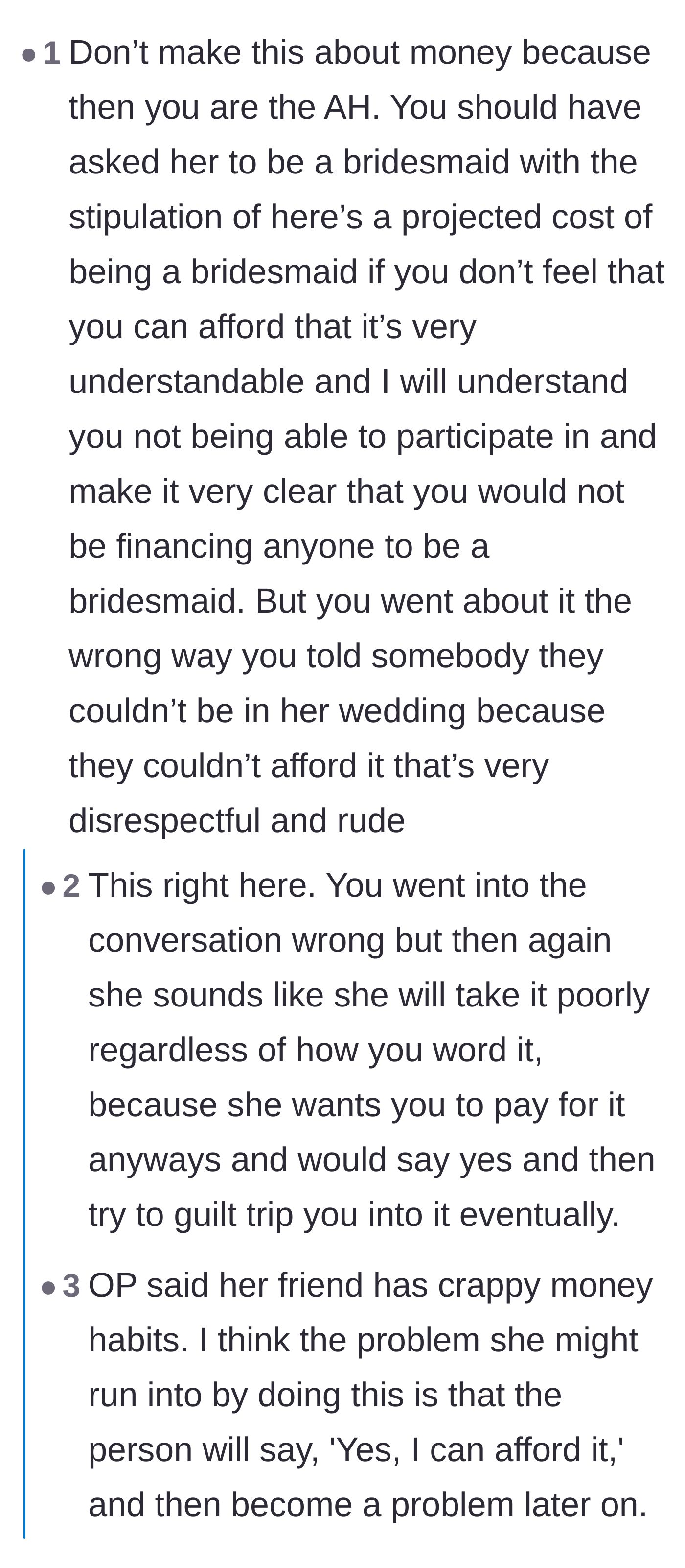 Comment thread 2 - Advice on offering a budget breakdown instead of an outright rejection